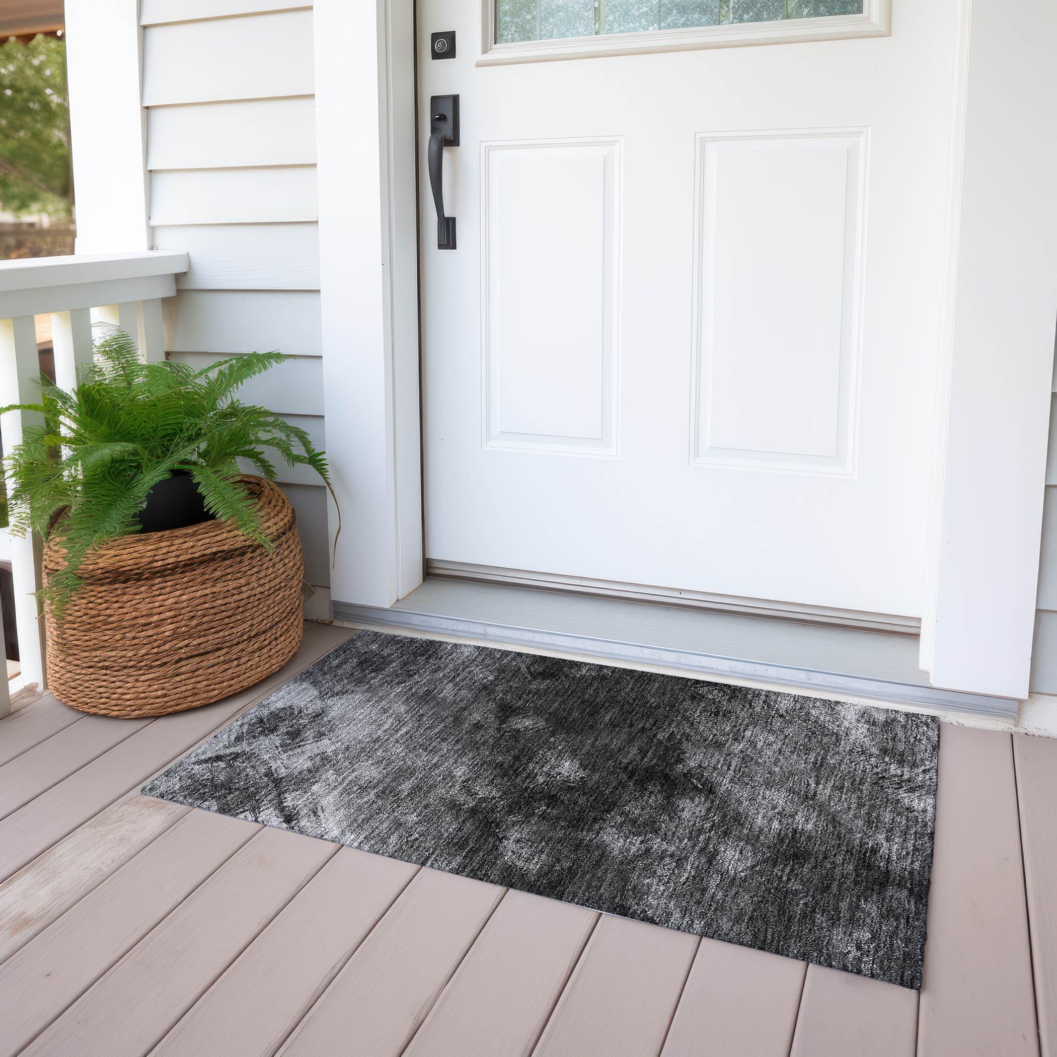 Gray Rectangular Machine Washable Synthetic Area Rug