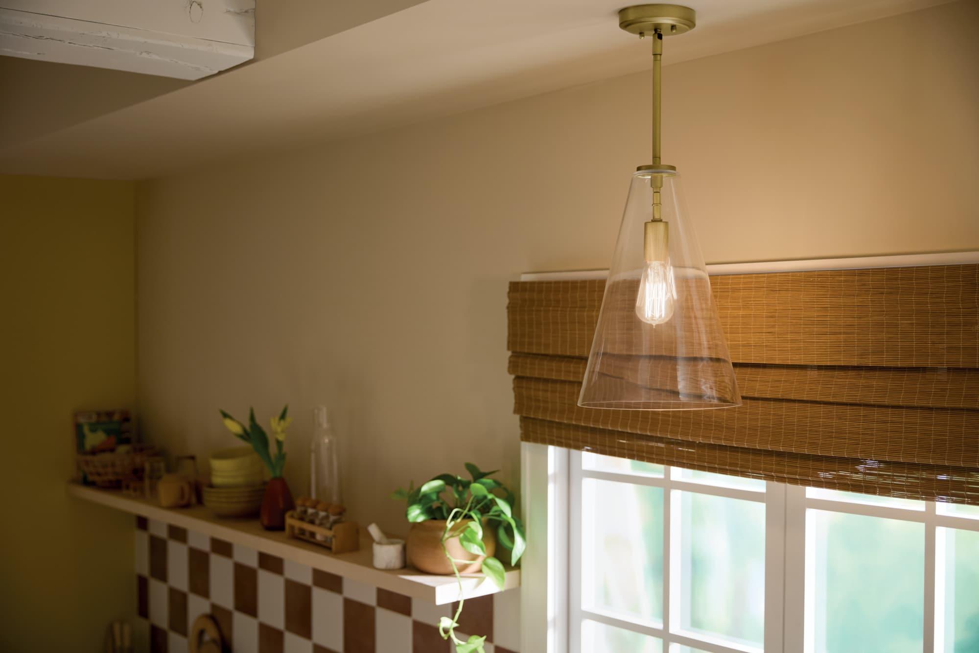 Everly 15.25" 1-Light Cone Pendant with Clear Glass in Natural Brass, for Kitchen Island, Dining Nook, Bedroom, (15.25" x 10.25") 42199NBR