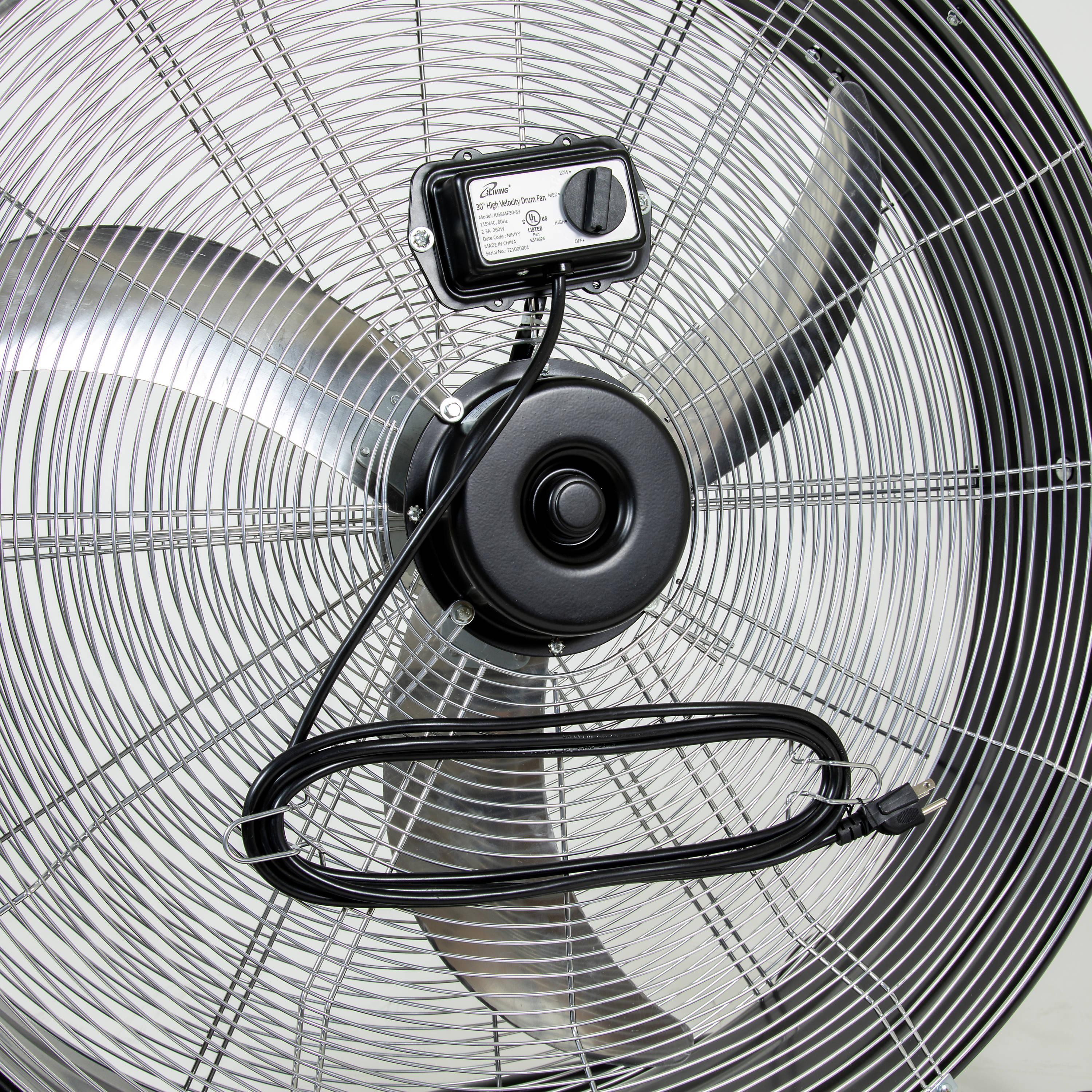 iLIVING 30 Inches High Velocity Drum Fan Industrial, Commercial, (Residential) Air Circulator for Garage, Shop, Patio, Barn, Greenhouse, Speed Control 8300CFM, UL Listed