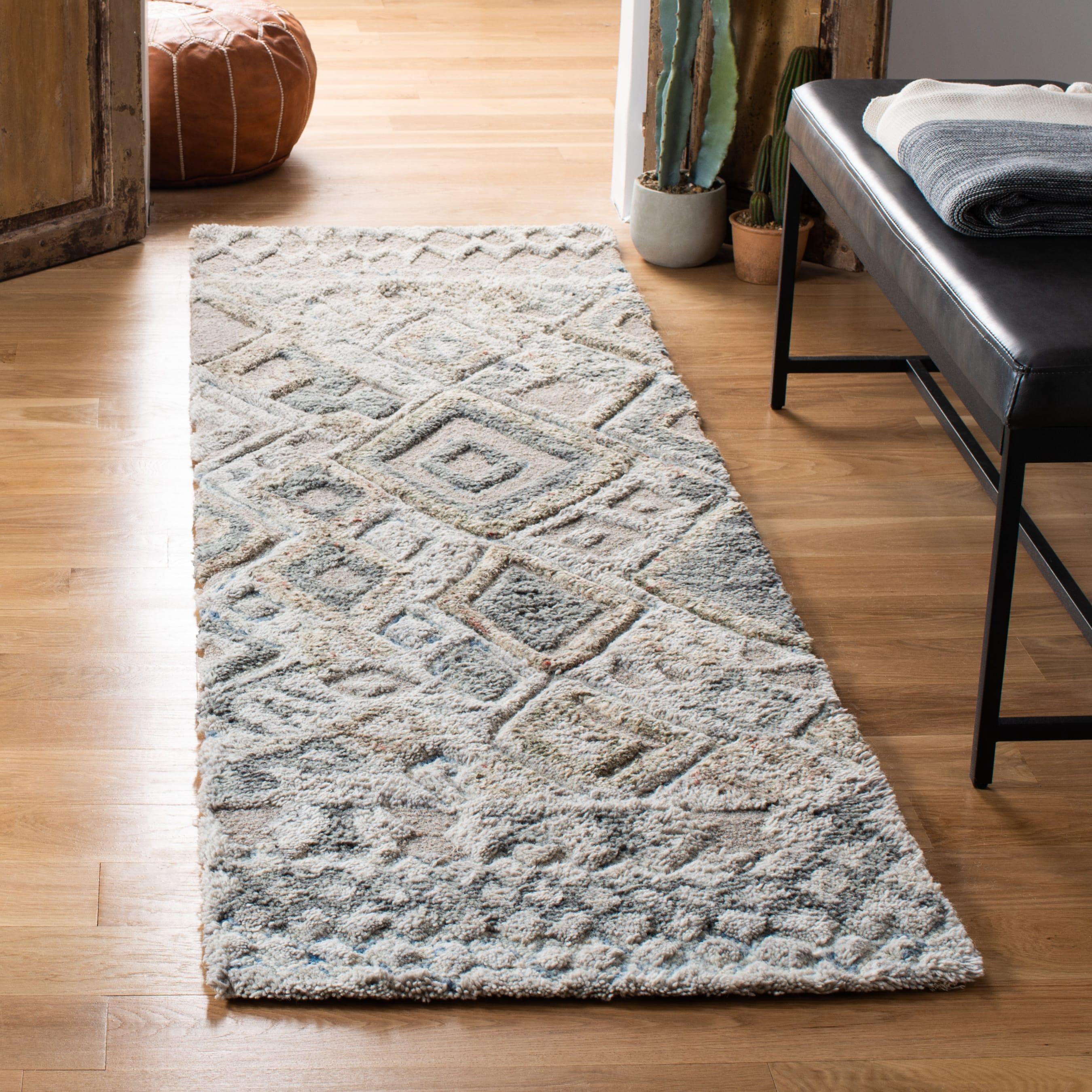 Casablanca Shag CSB618 Hand Tufted Indoor Runner Rug - Grey/Olive - 2'3"x8' - Safavieh