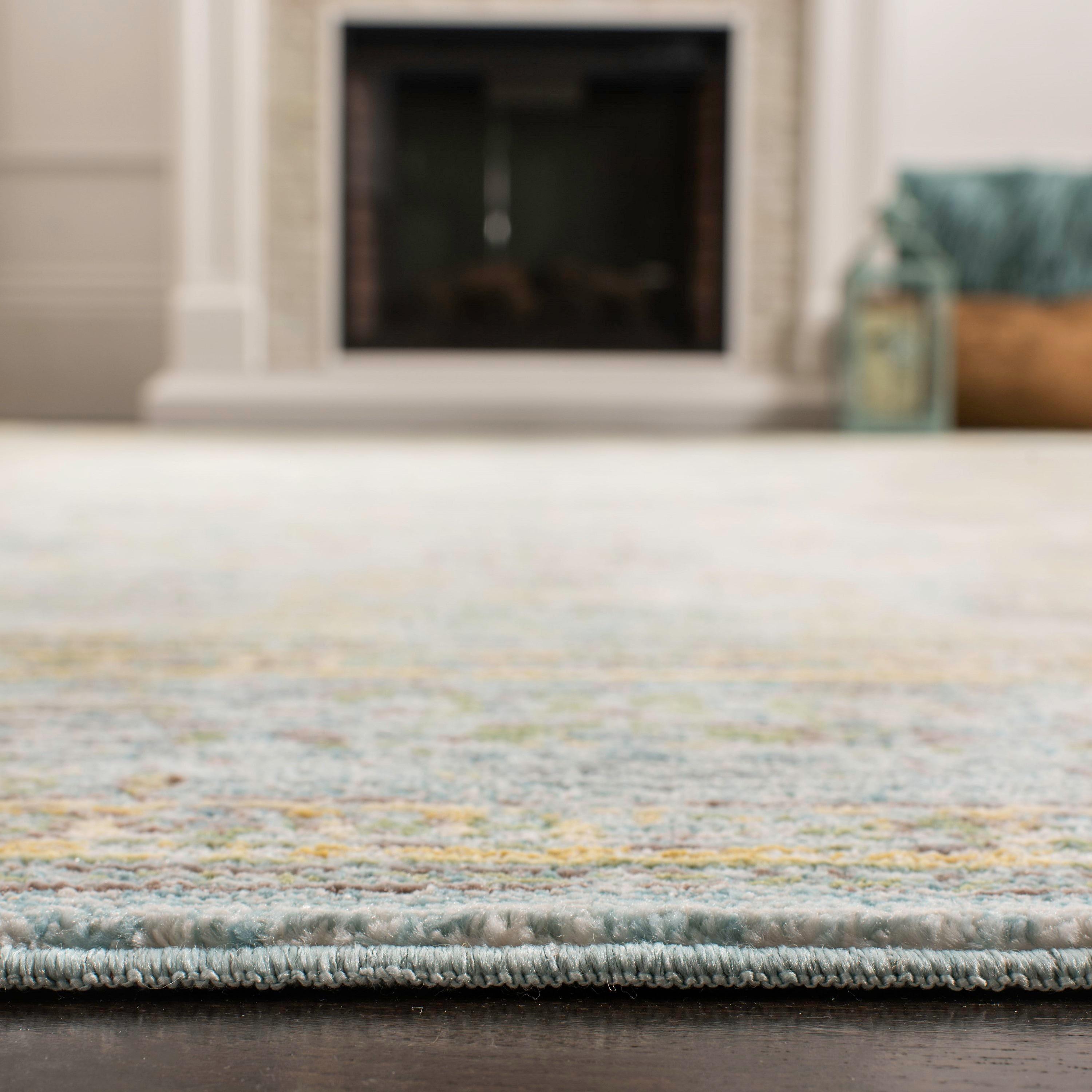 SAFAVIEH Valencia Cionadogh Floral Bordered Polyester Area Rug, Light Blue/Turquoise, 8' x 10'