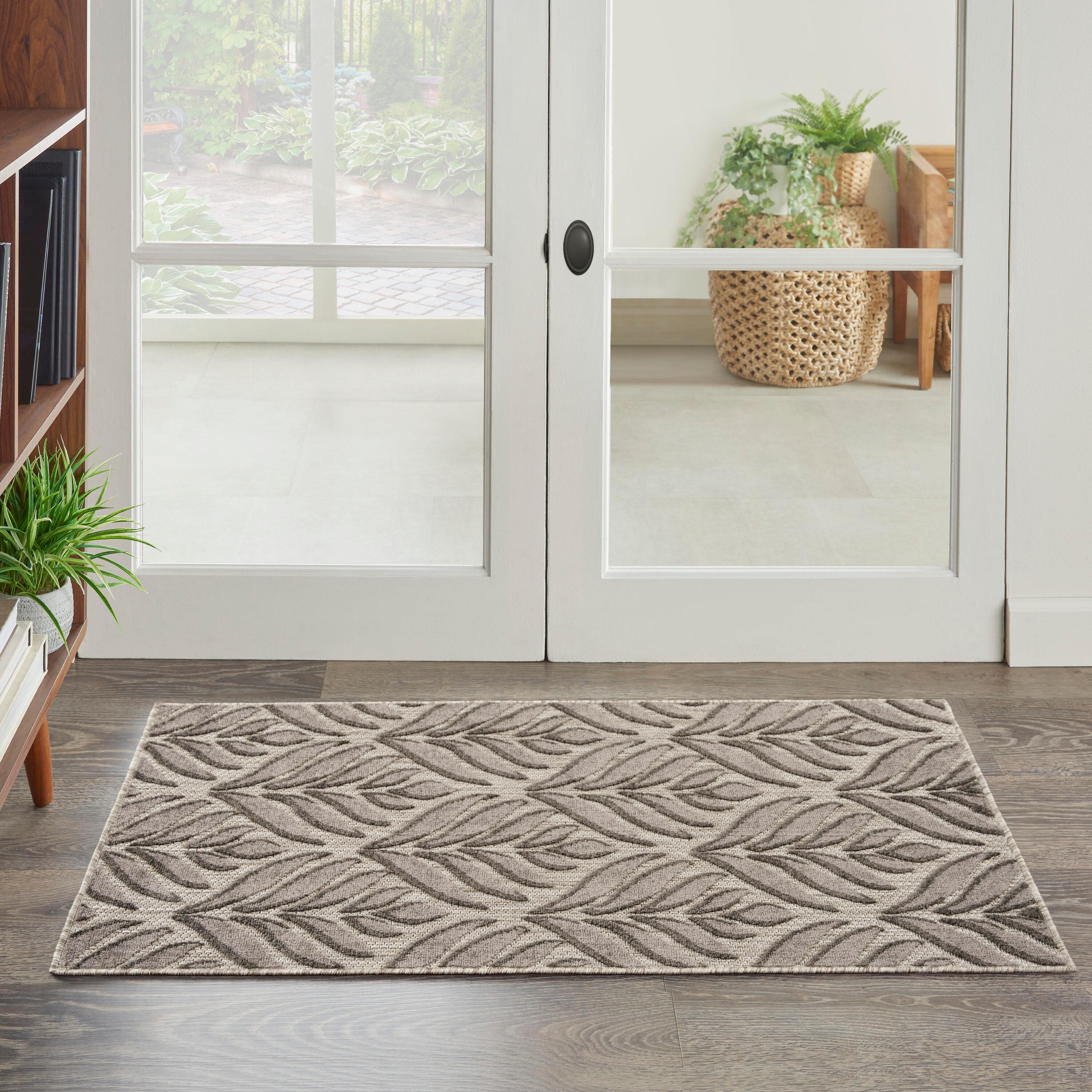 Nourison Aloha Tropical Palm Flatweave High-Low Indoor Outdoor Area Rug Charcoal 2'8" x 4'