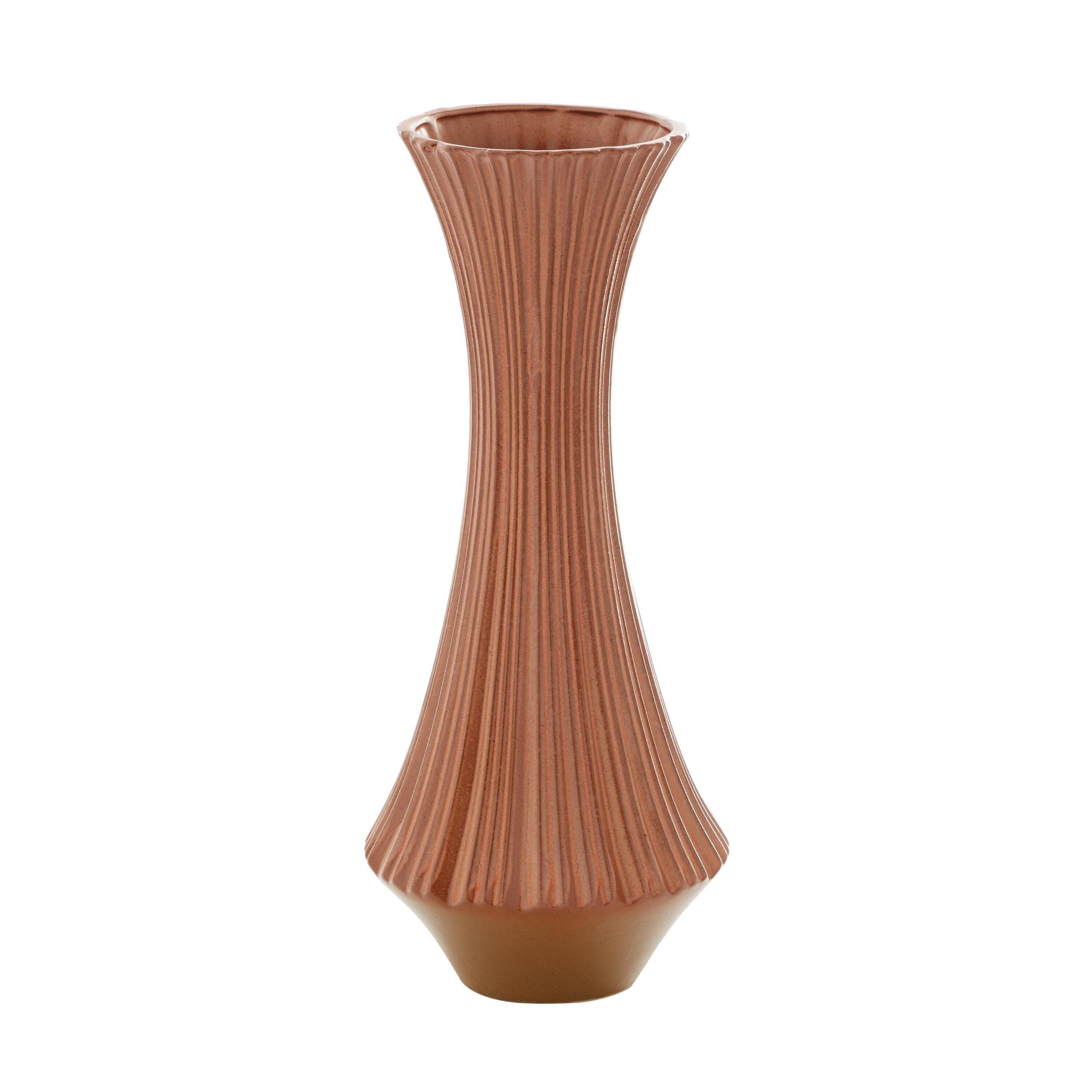 DecMode 20" Ribbed Orange Ceramic Vase