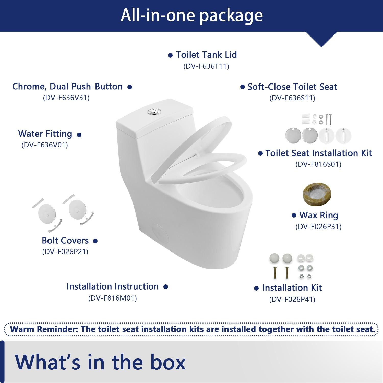 DeerValley Prism Dual-Flush Elongated One-Piece Toilet with Glazed Surface Lower Water Tank for Space Saving (Seat Included)
