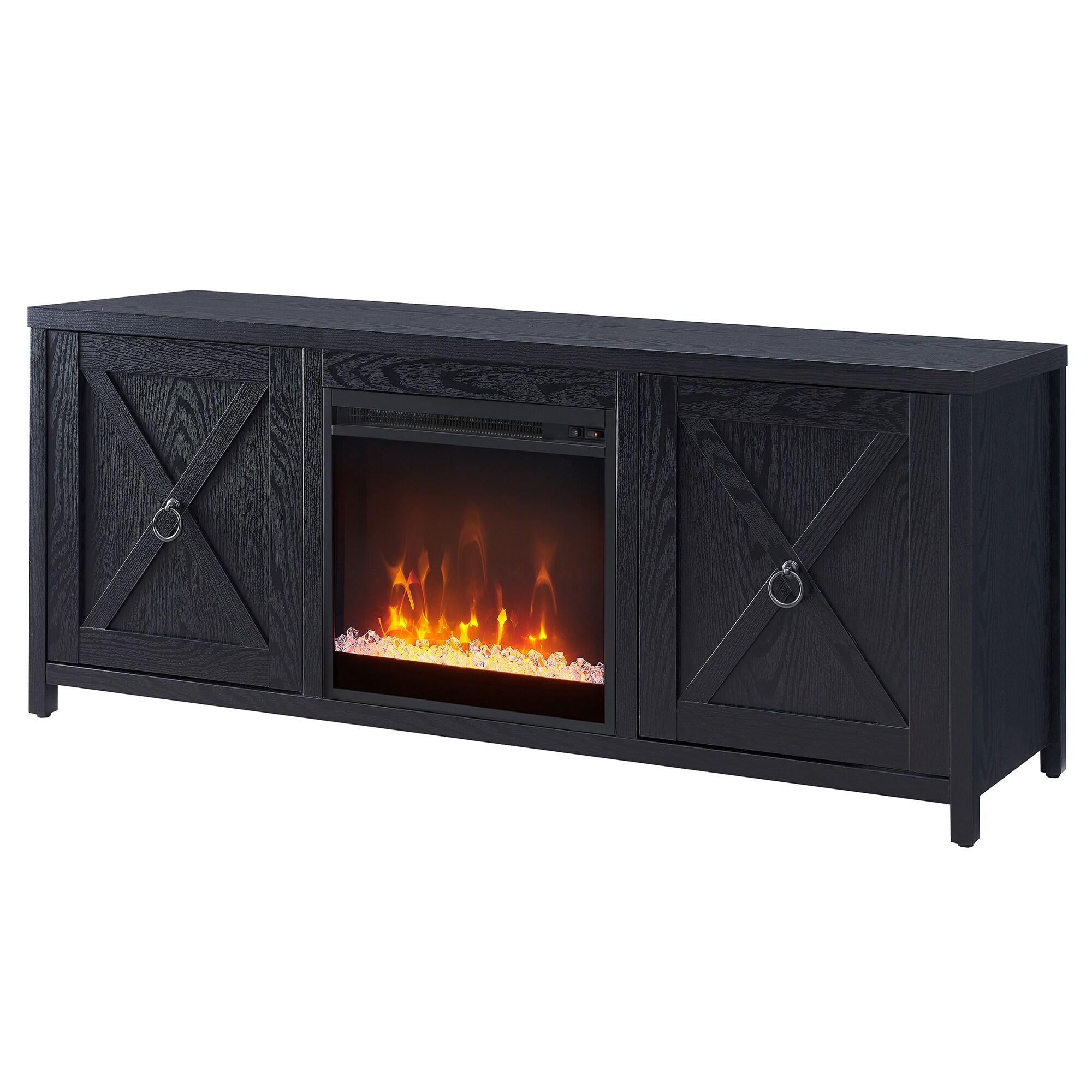 Evelyn&Zoe Granger Rectangular TV Stand with Crystal Fireplace for TV's up to 65", Black
