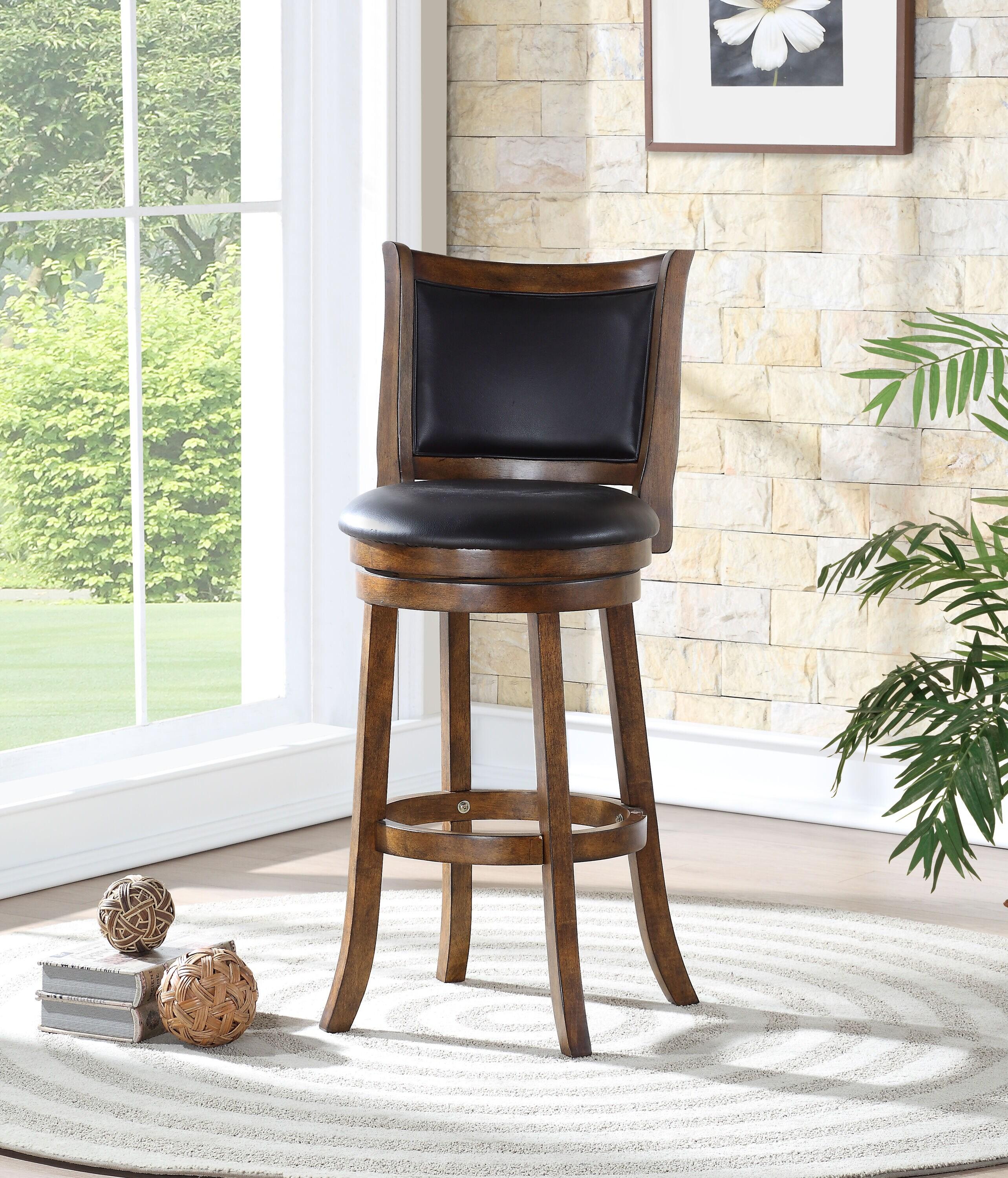 New Classic Furniture, Bristol Wood Swivel Bar Stool with PU Seat in Dark Brown, Brown