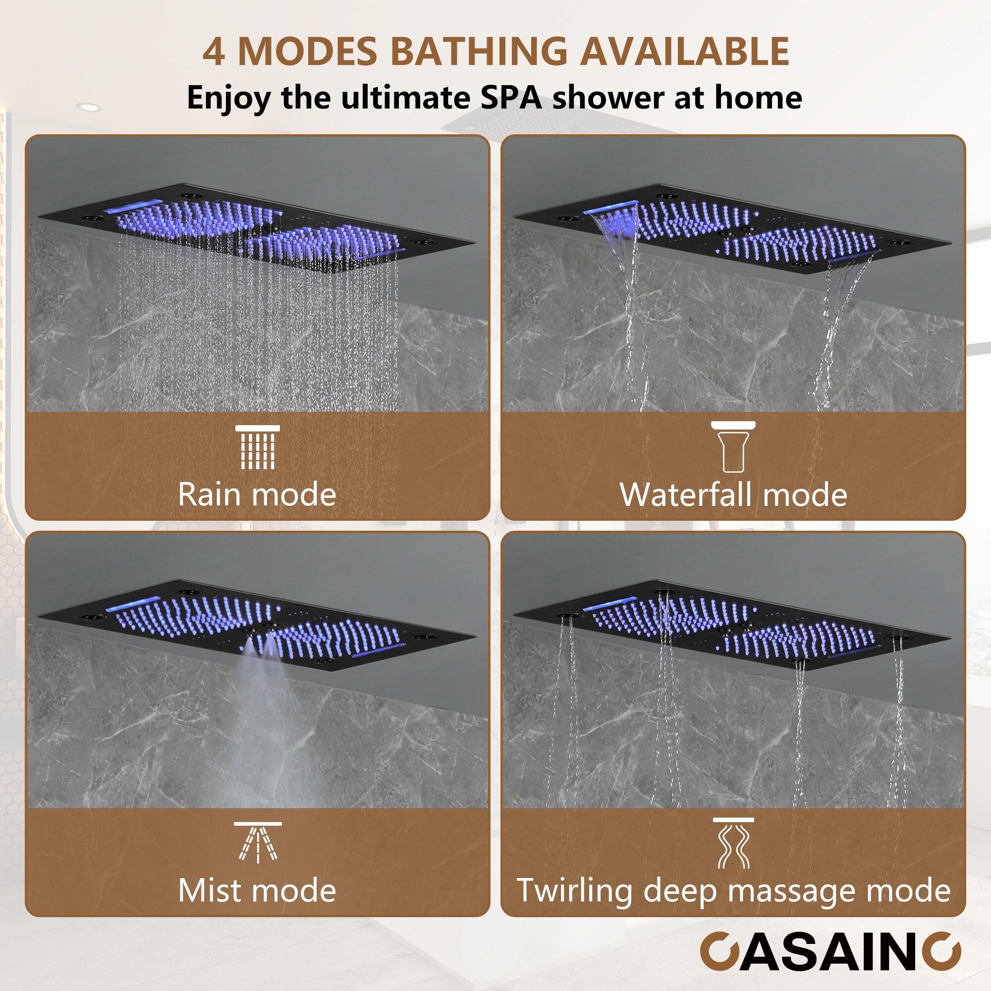 Rodeo 27.5-Inch LED&Music Rainfall Thermostatic Shower System with Slide Bar and 2-in-1 Handheld