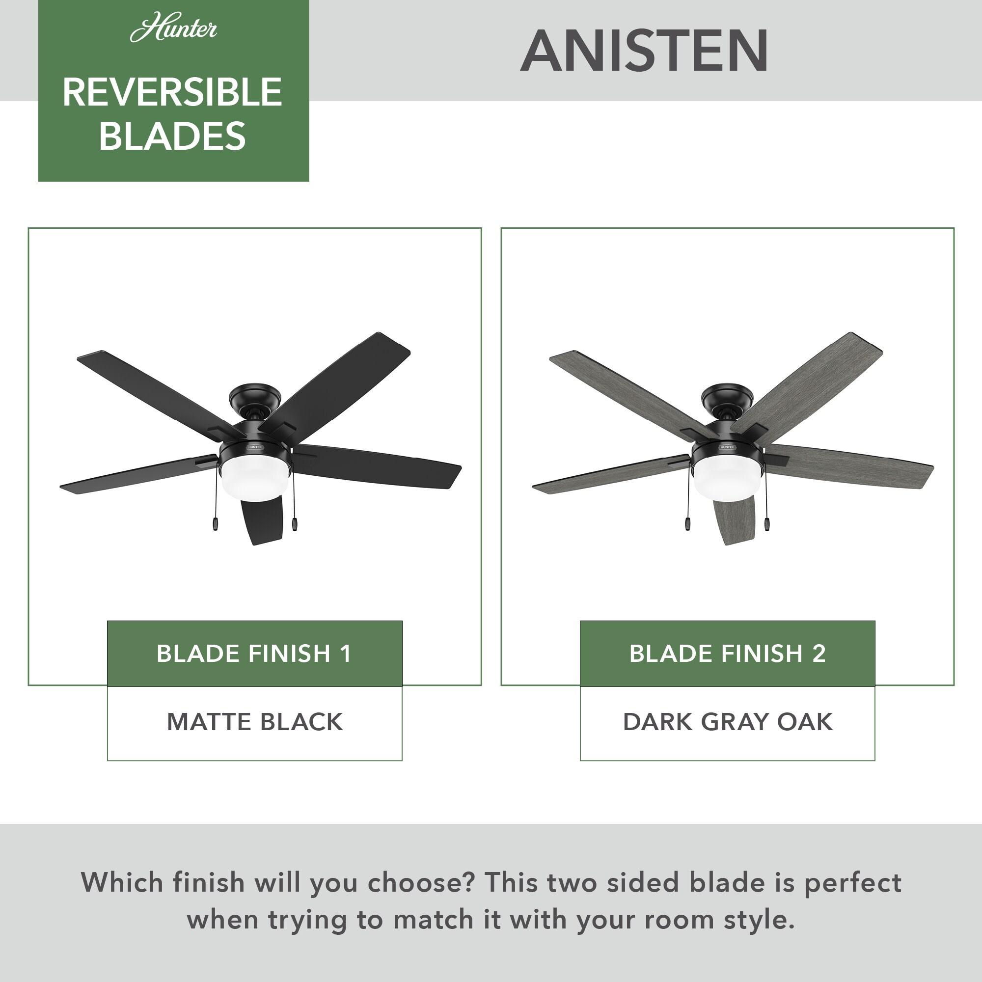 44" Anisten ENERGY STAR® 5-Blade Standard Ceiling Fan with Pull Chain and LED Light Kit Included