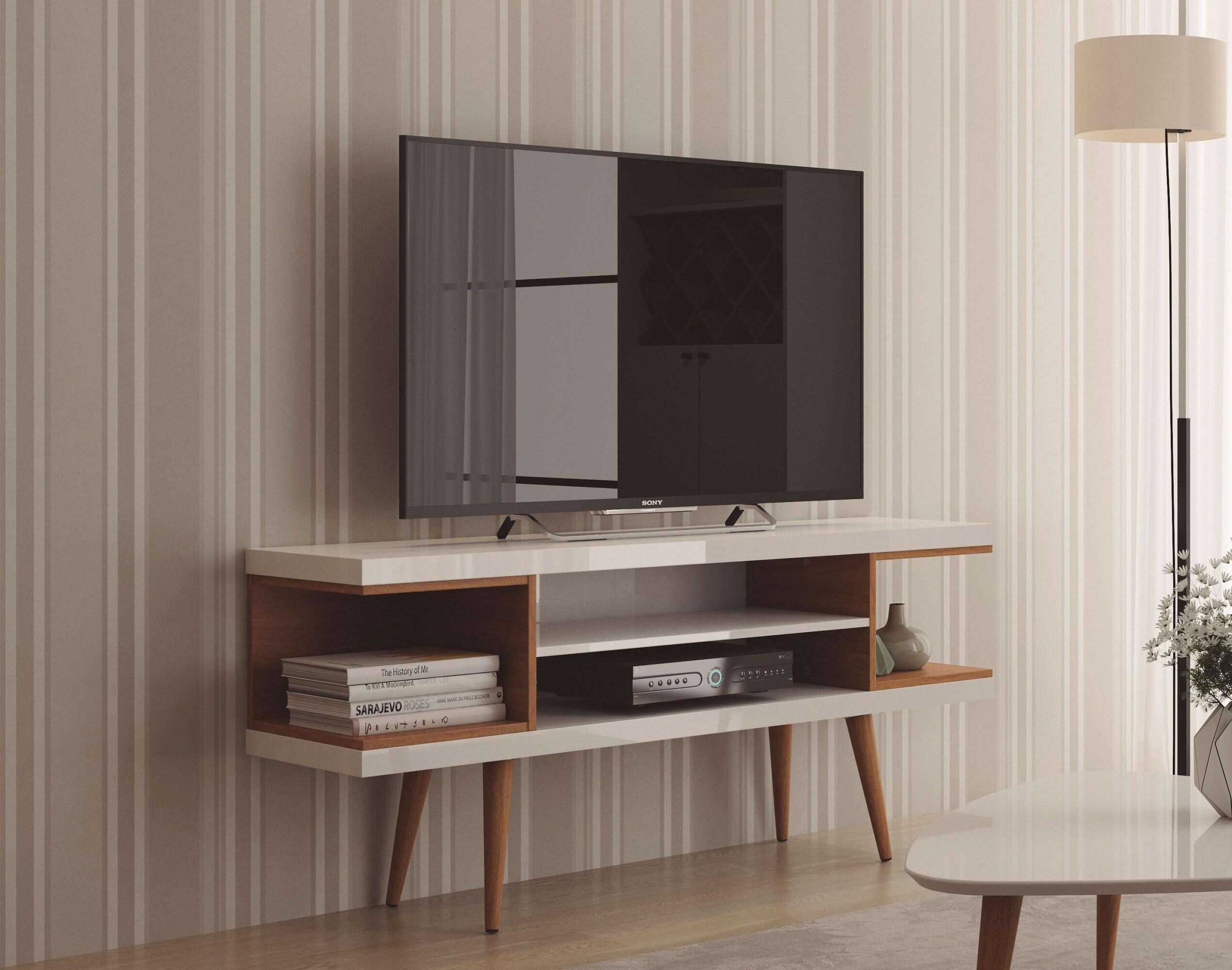 Utopia 53.14" TV Stand with Splayed Wooden Legs and 4 Shelves