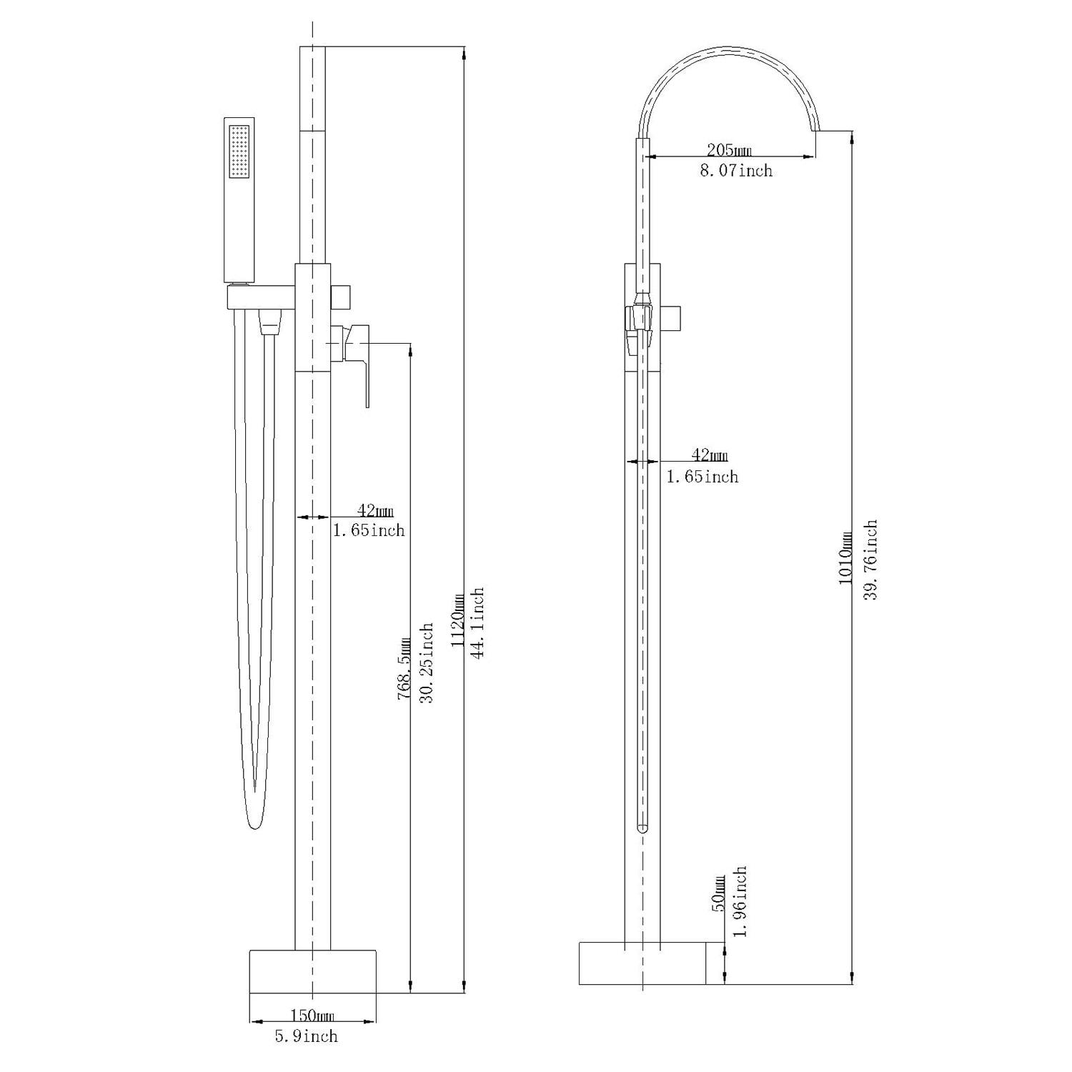 Single-Handle Freestanding Floor Mount Roman Tub Faucet Bathtub Filler with Hand Shower