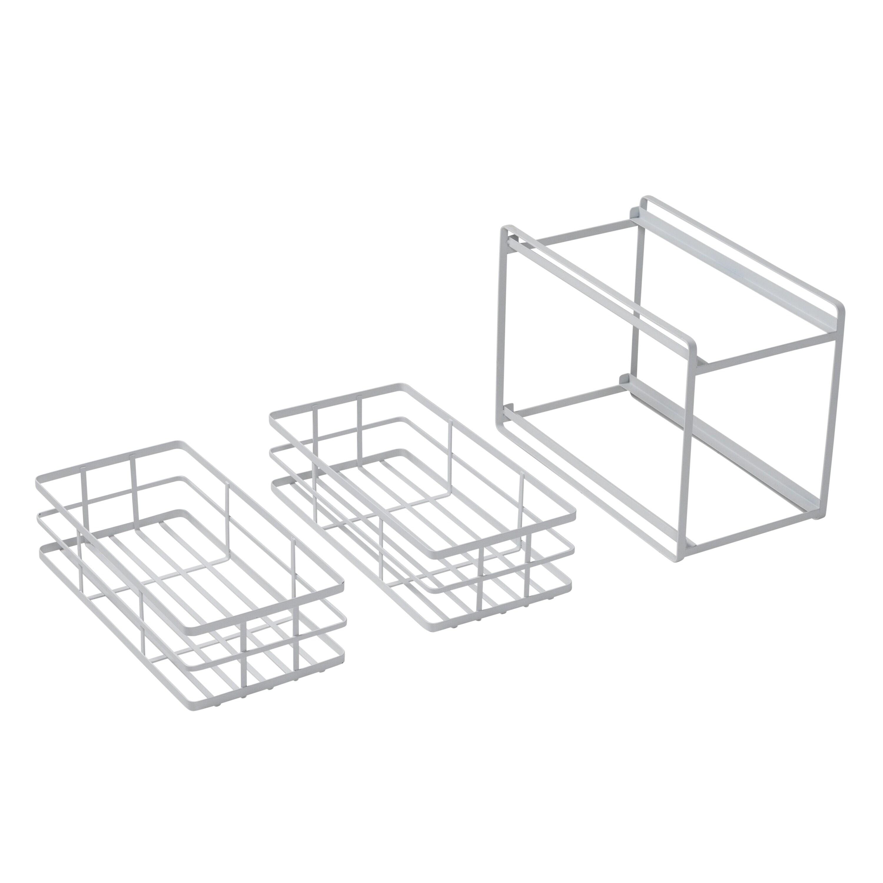 Honey-Can-Do Flat Wire Sliding Basket Organizer - White: Kitchen Organizer, Under Sink Storage, Steel, 12" H x 14" W x 8" D