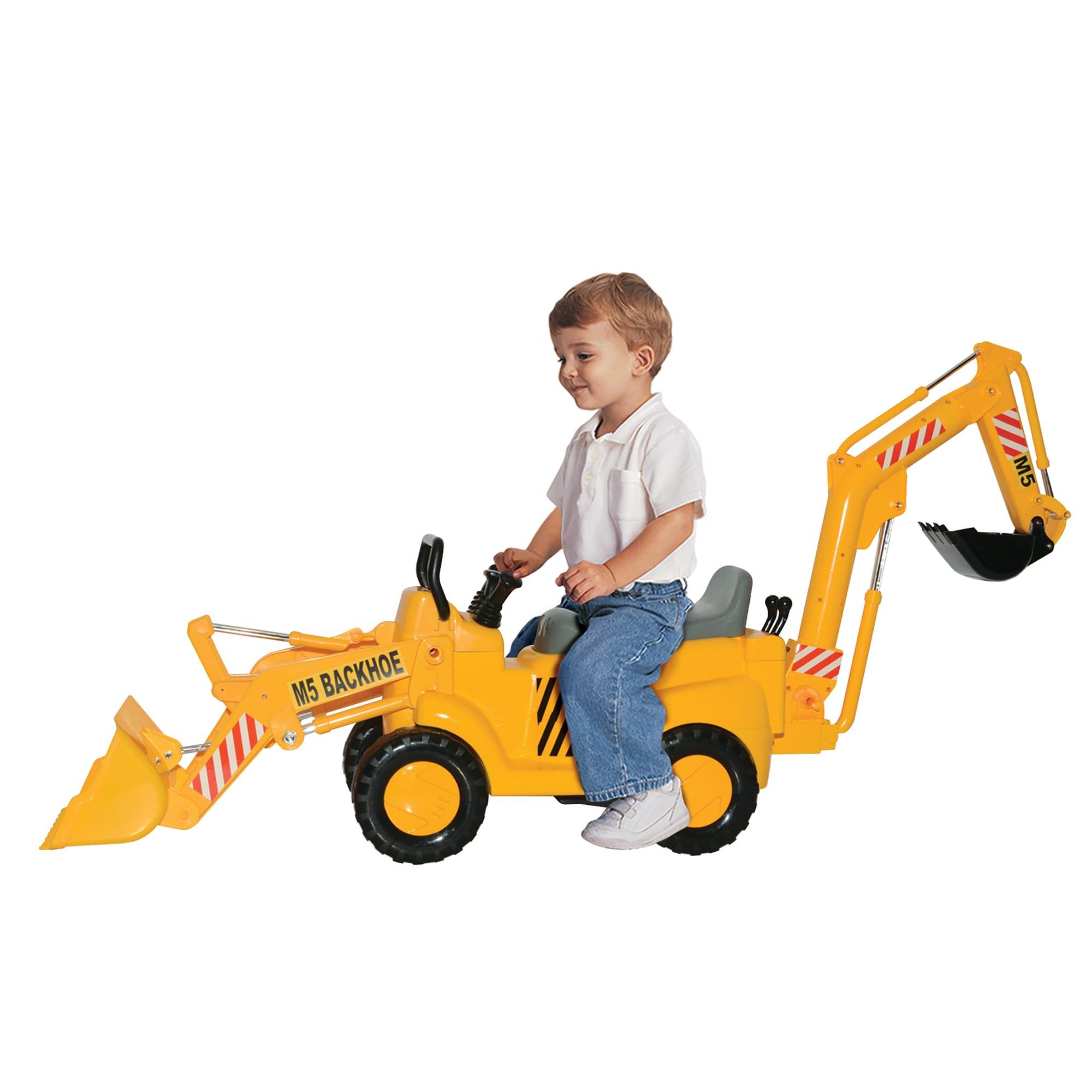 Yellow Plastic Construction Backhoe Loader Ride-On for Kids