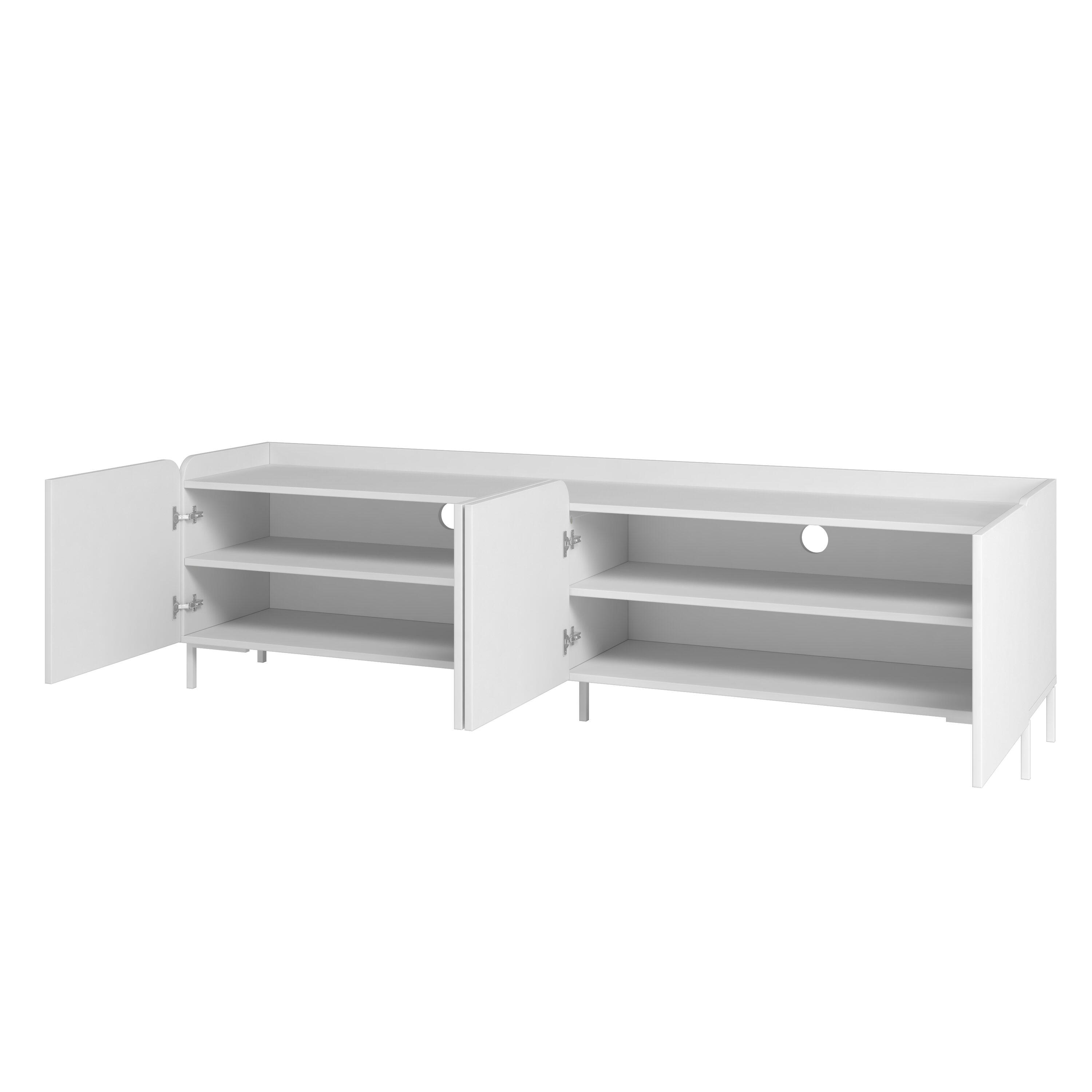 Manhattan Comfort 2pc Bogardus TV Stand for TVs up to 65" and 2 Door Accent Cabinet Set White: Mid-Century Modern, Particle Board Construction