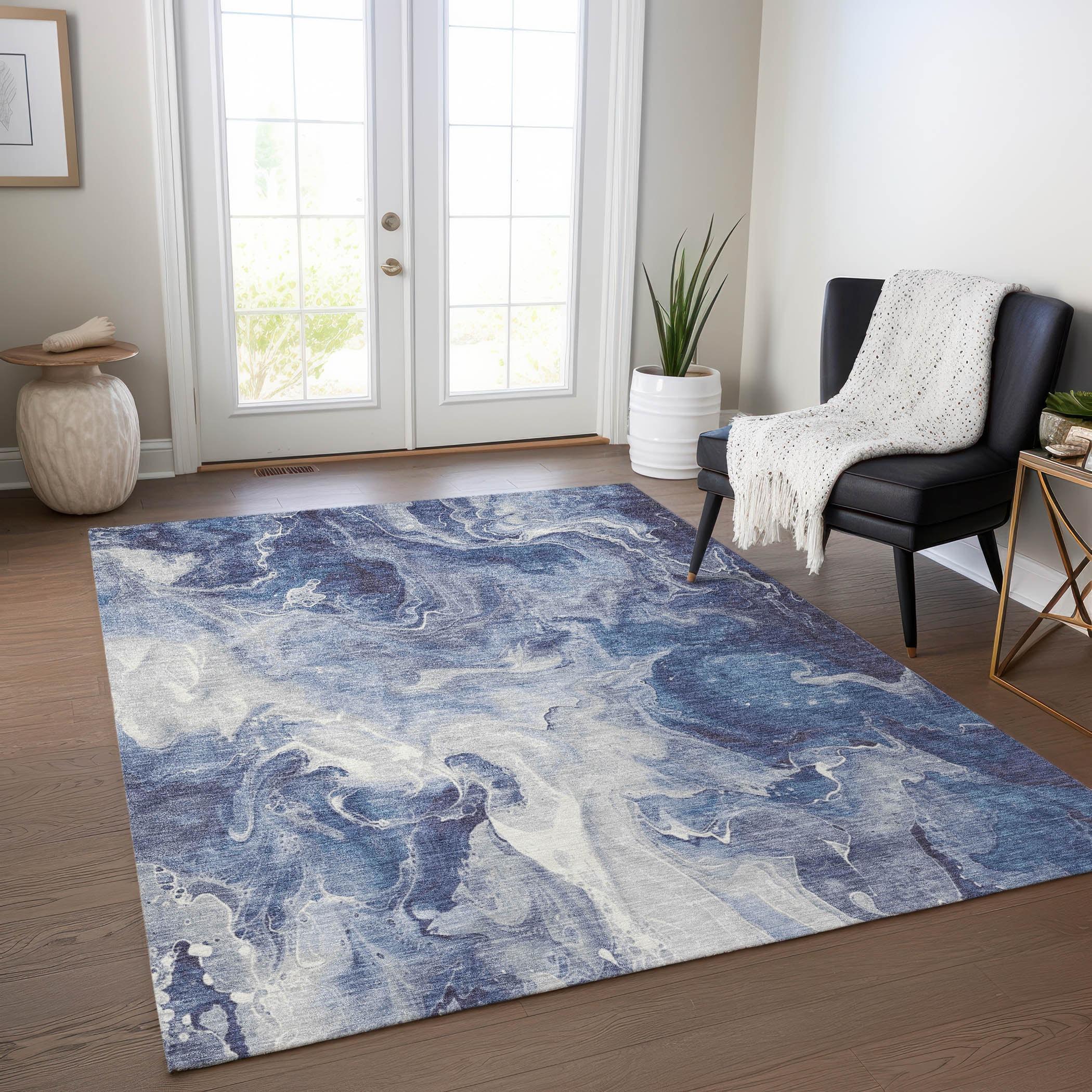 Machine Washable Indoor/Outdoor Cinead ACN1687 Blue Rug