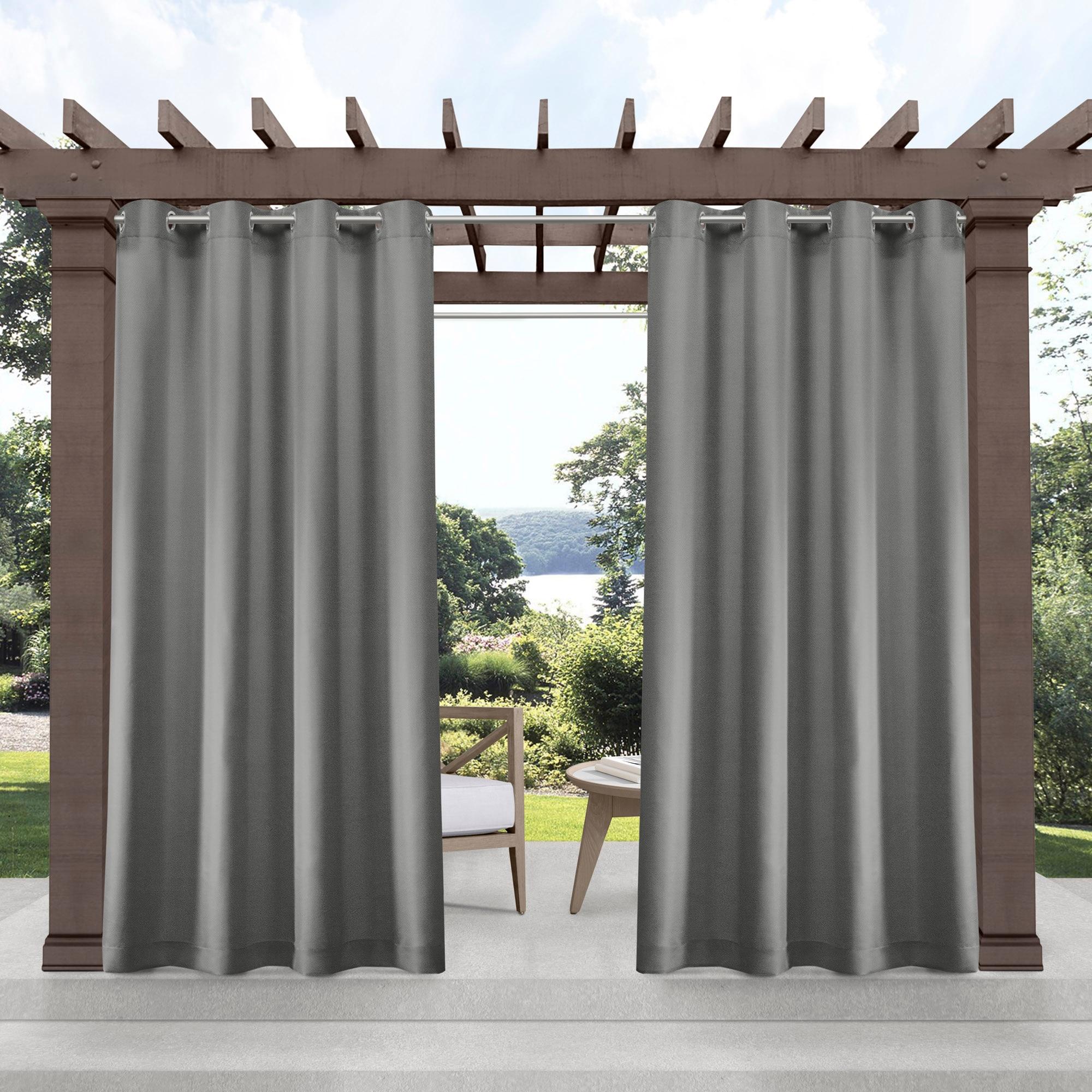 Set of 2 (84"x54") Outdoor Solid Cabana Grommet Top Light Filtering Curtain Panel Gray - Exclusive Home: Weather-Resistant Patio Drapes