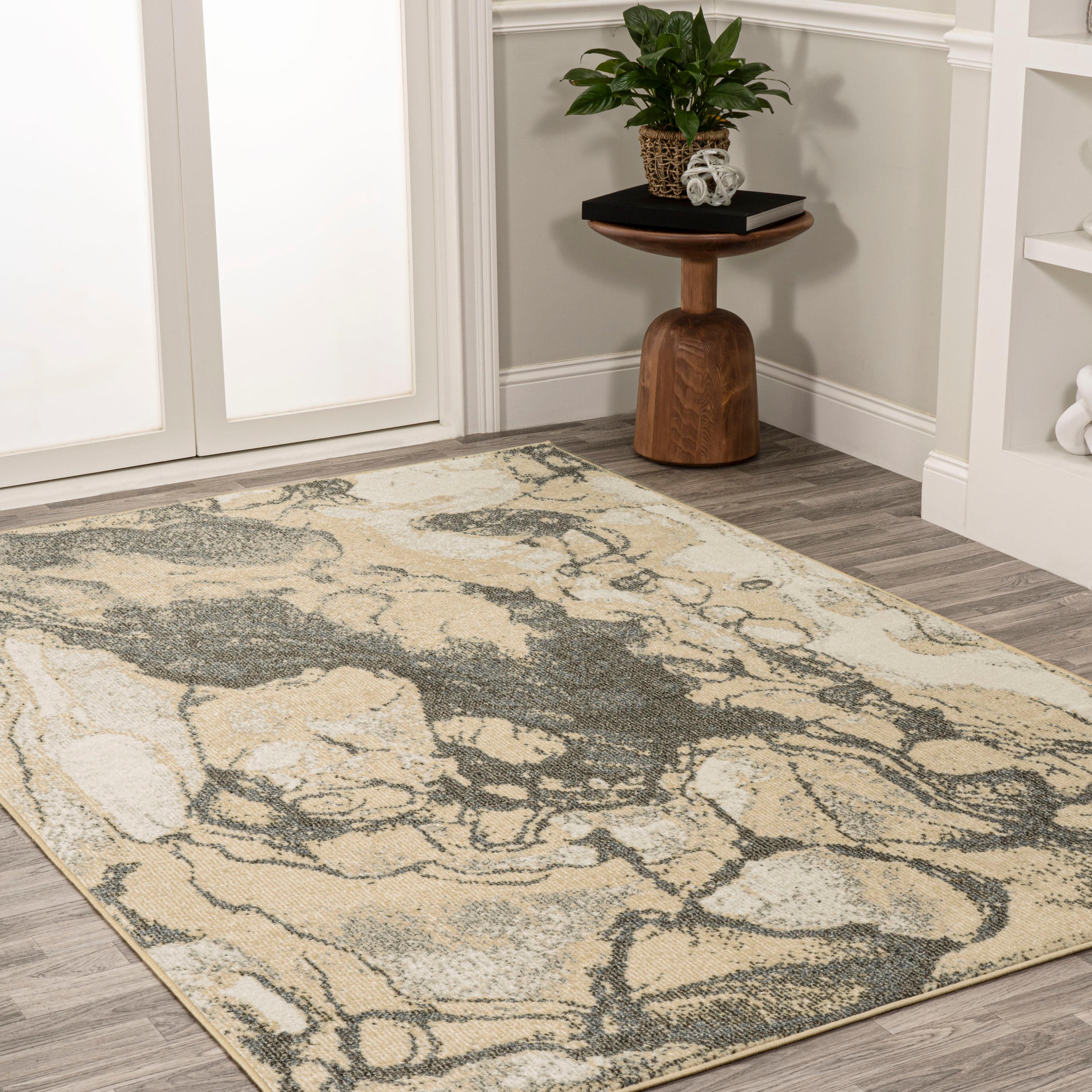 3' x 5' Marmo Abstract Marbled Modern Area Rug, Gold/Gray - JONATHAN Y