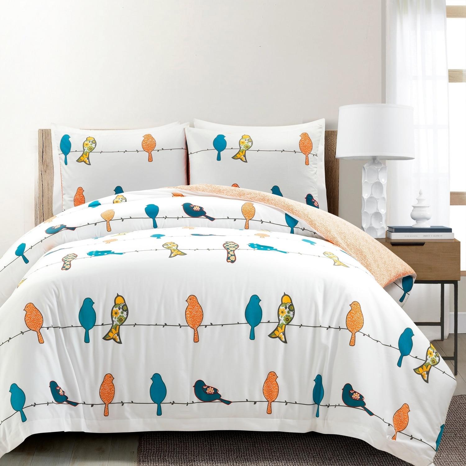 Lush Decor Rowley Birds Reversible Cotton Duvet Cover Multi (Set of 3)