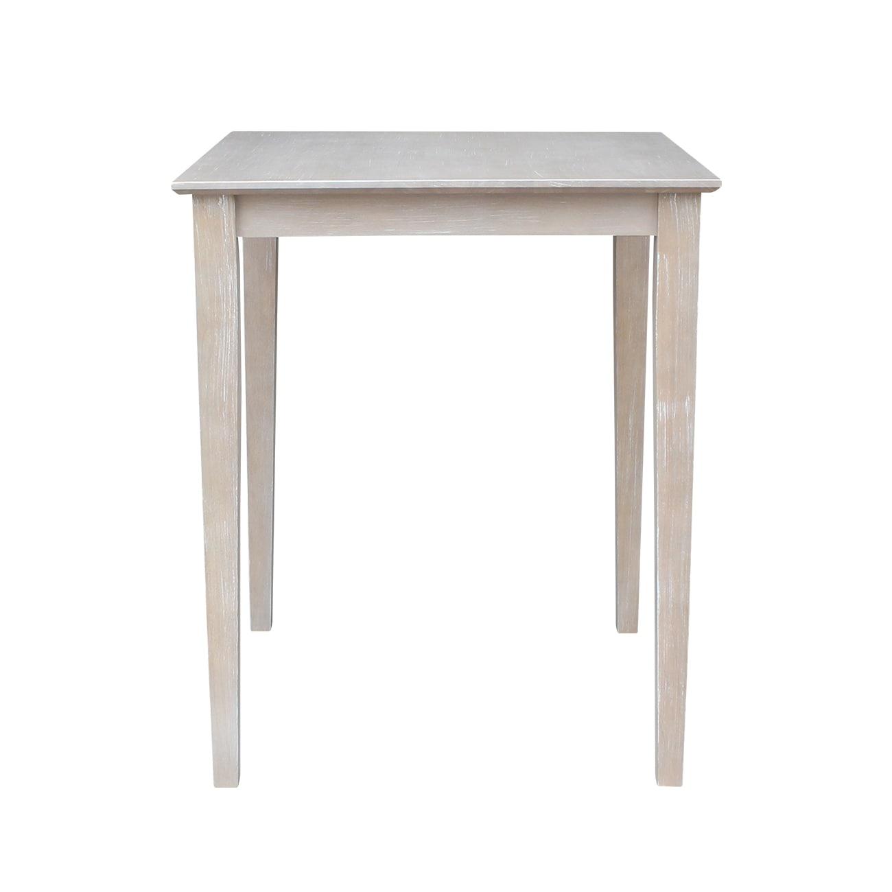 Solid Wood 30" X 30" Counter Height Table Washed Gray Taupe - International Concepts: Parawood, Square, Pedestal Base