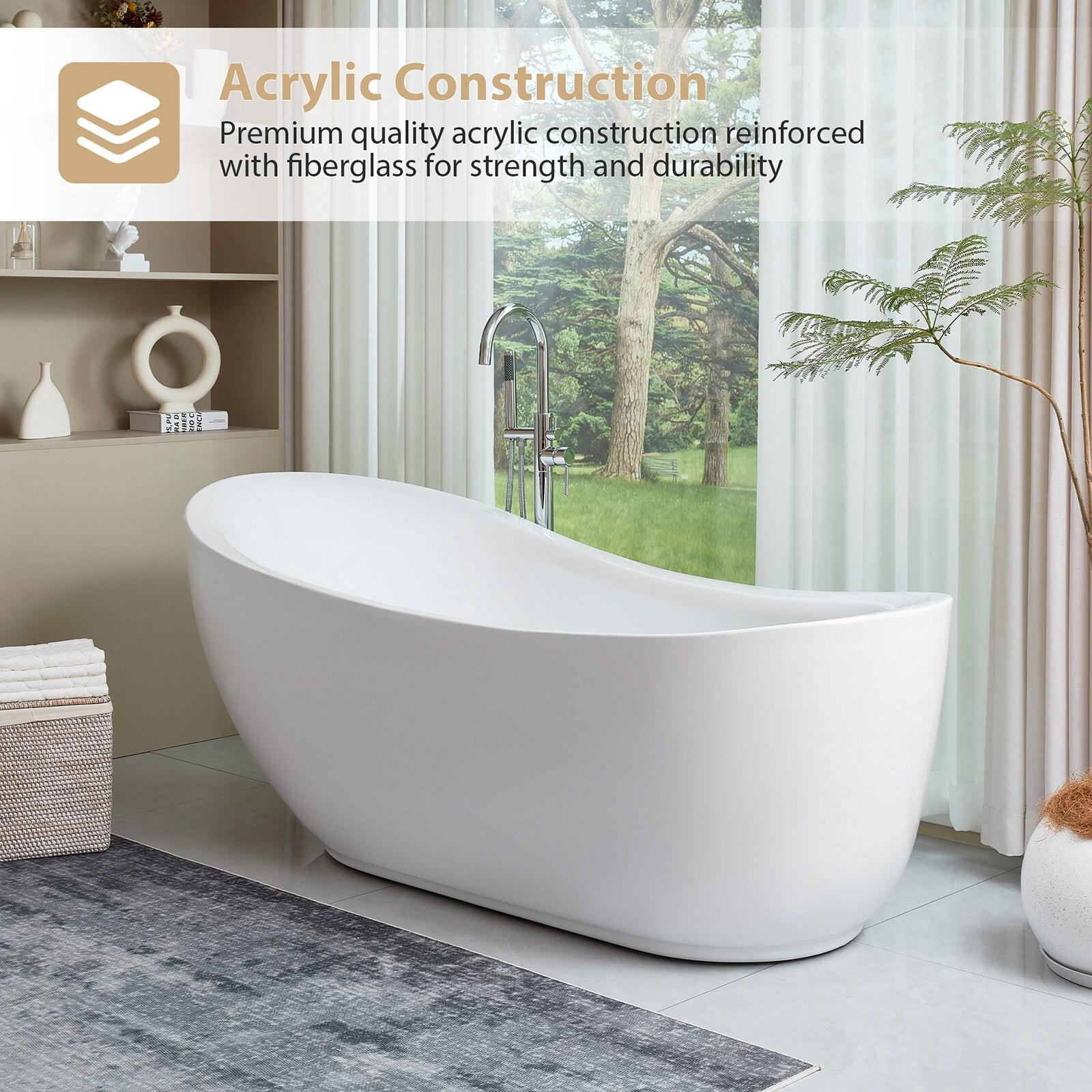 Vanity Art 71" x 34" Acrylic Freestanding Bathtub Contemporary Soaking Tub with Overflow and Pop-Up Drain, VA6512-L