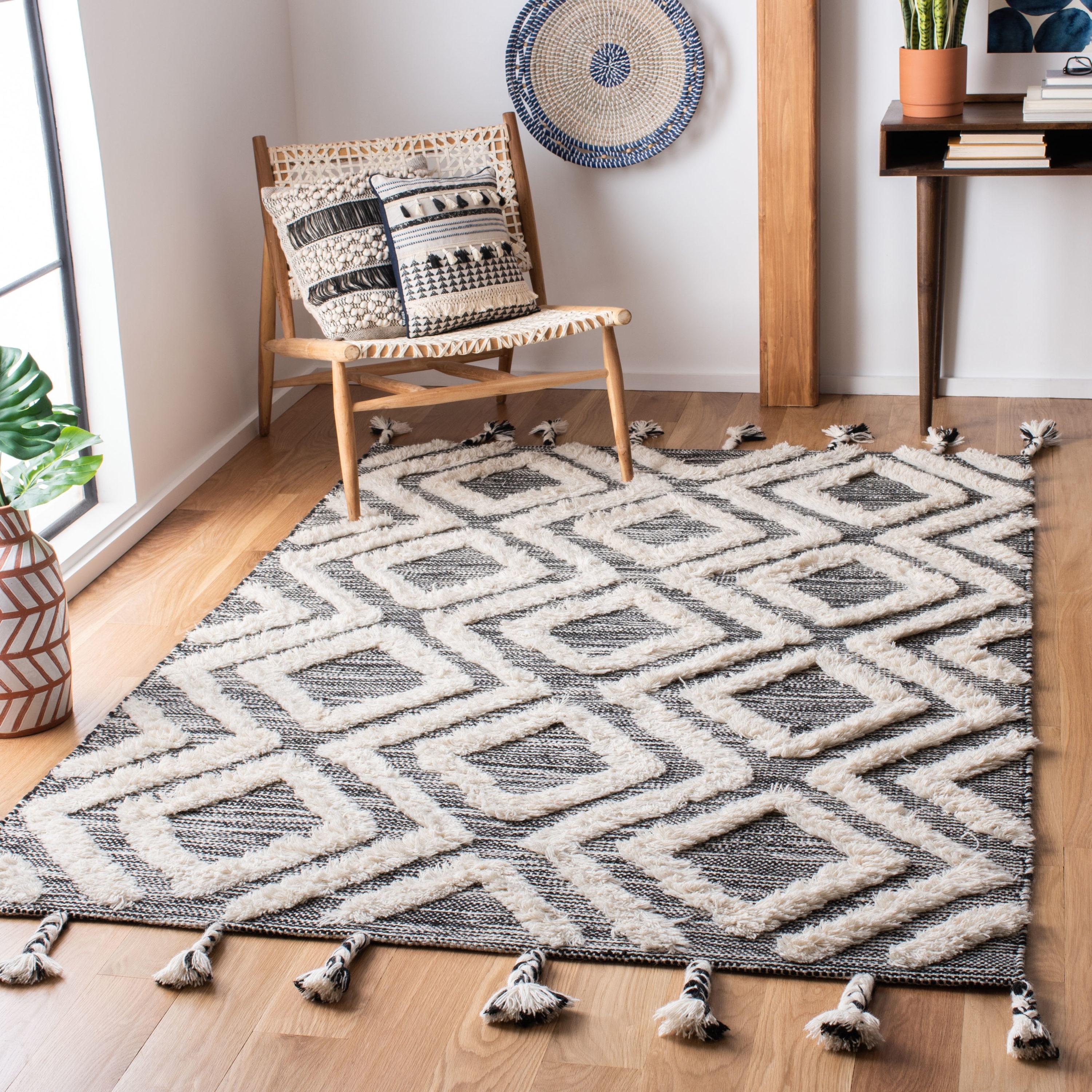 Kenya KNY331 Hand Tufted Area Rug - Black/Ivory - 5'x8' - Safavieh.