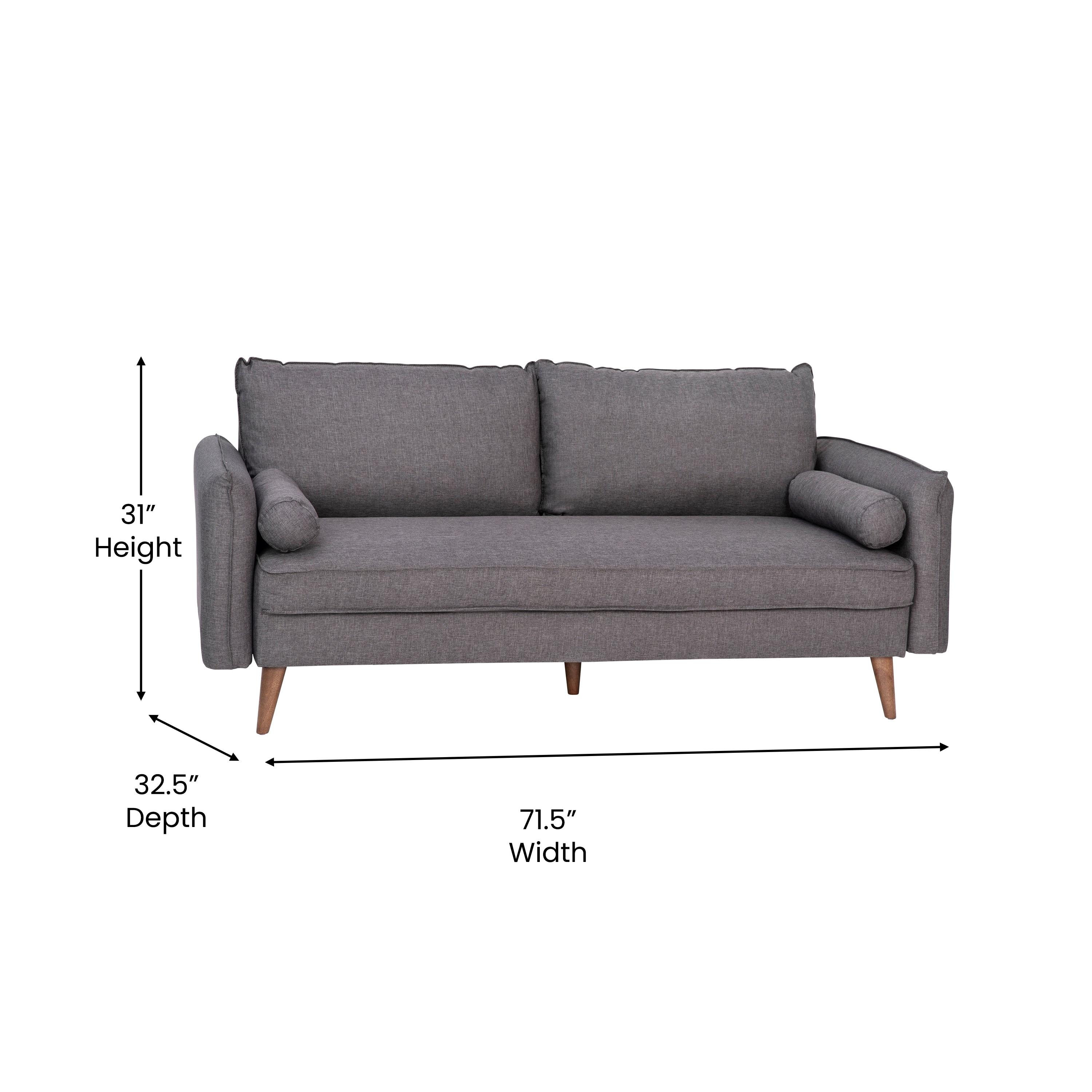 Flash Furniture Evie Mid-Century Modern Sofa with Faux Linen Fabric Upholstery & Solid Wood Legs in Stone Gray