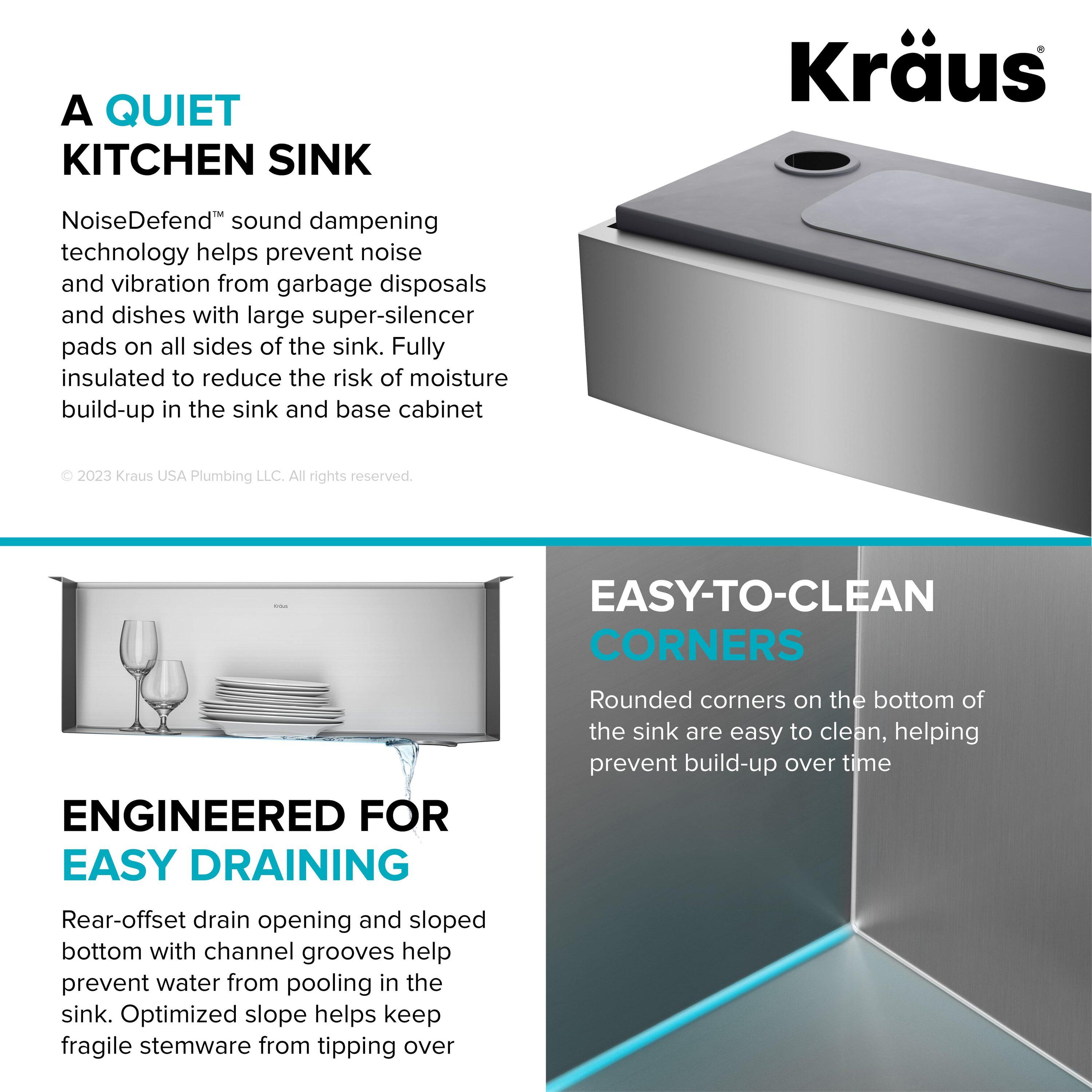 KRAUS Kore™ 27" L Farmhouse Apron Front Workstation 16 Gauge Stainless Steel Single Bowl Kitchen Sink with Accessories