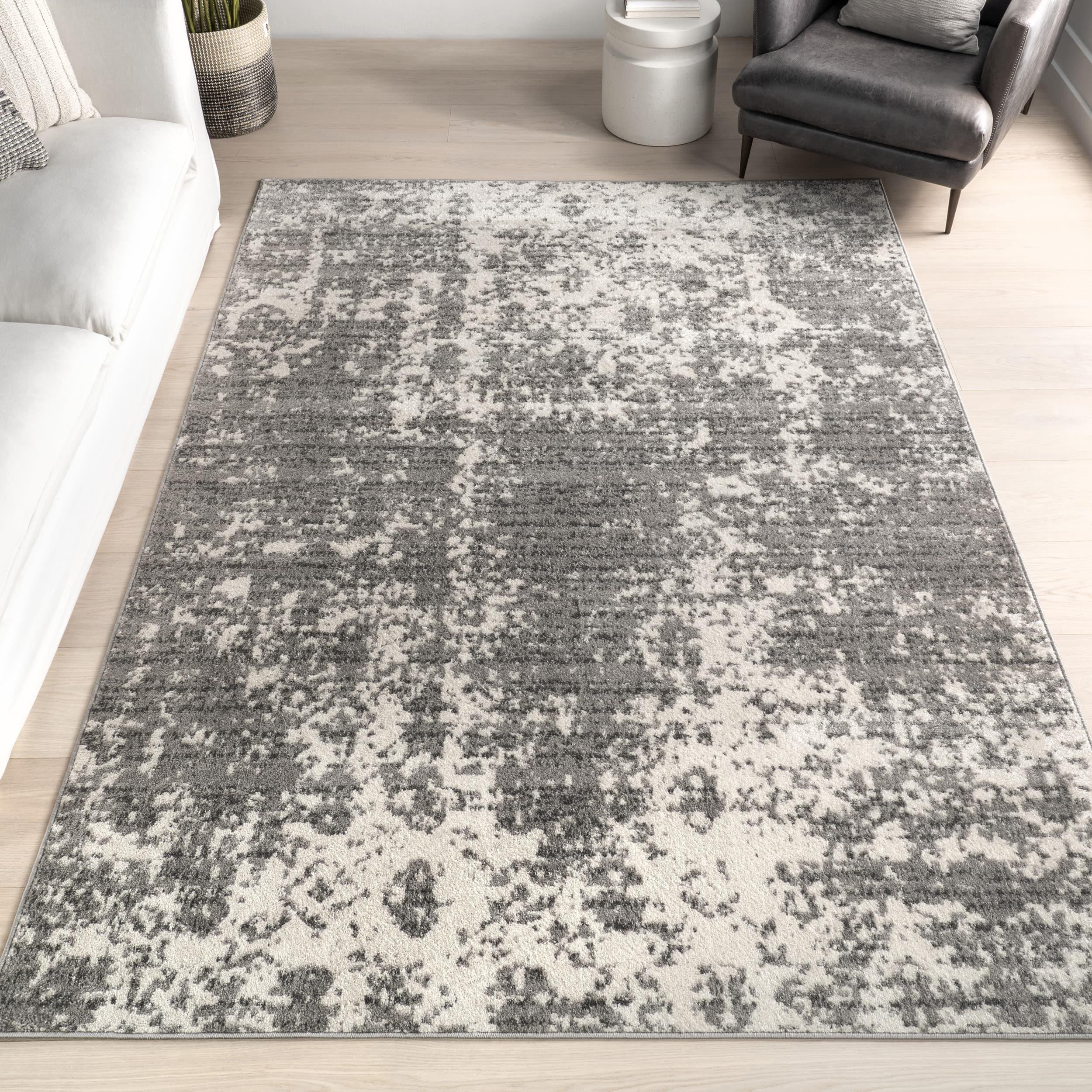 Deedra Modern Abstract Power Loom Performance Gray/White Rug