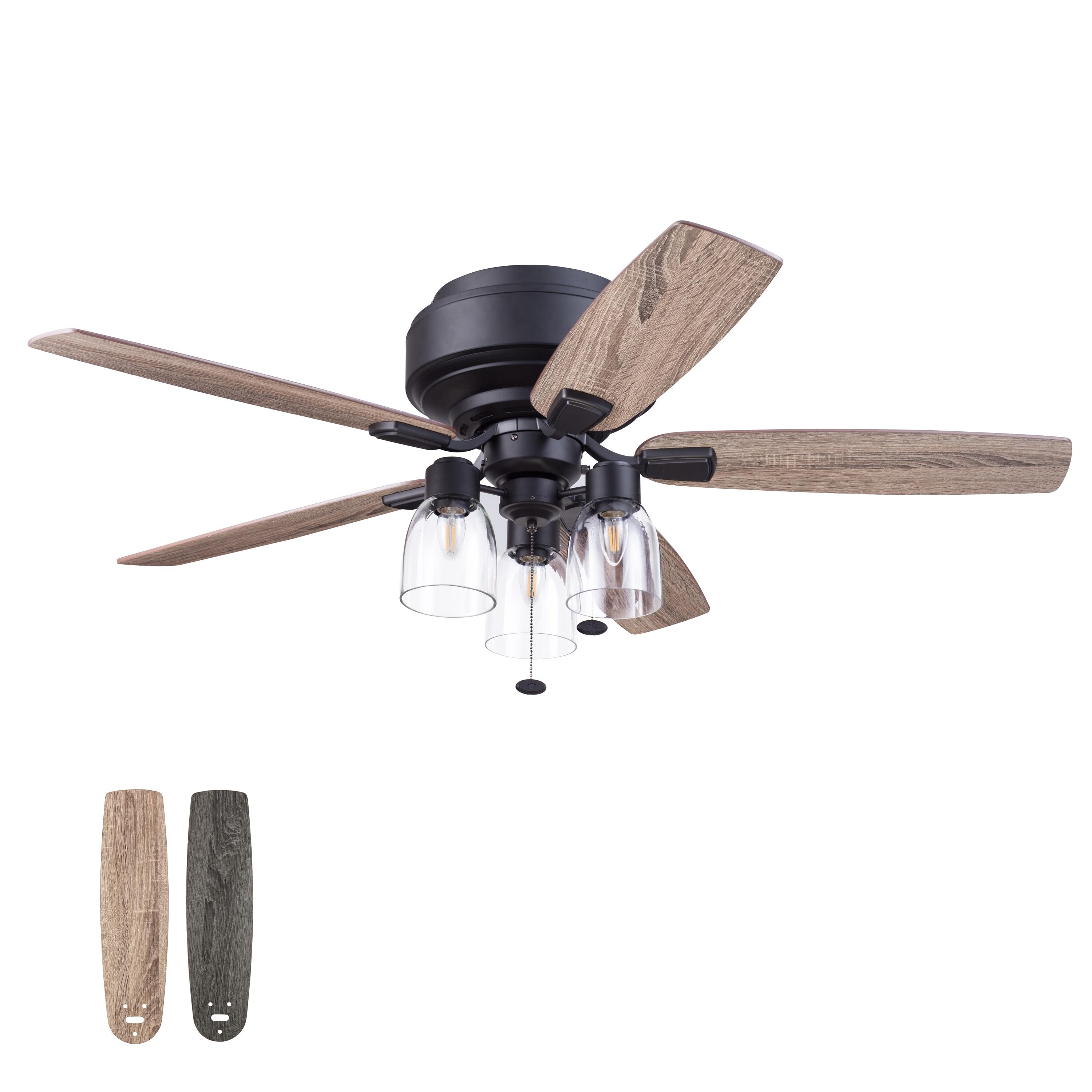 Prominence Home Magonia 52-in Flush Mount Matte Black with Black Pine/Rough Pine Blades Ceiling Fan With Light ( 5 -Blade )