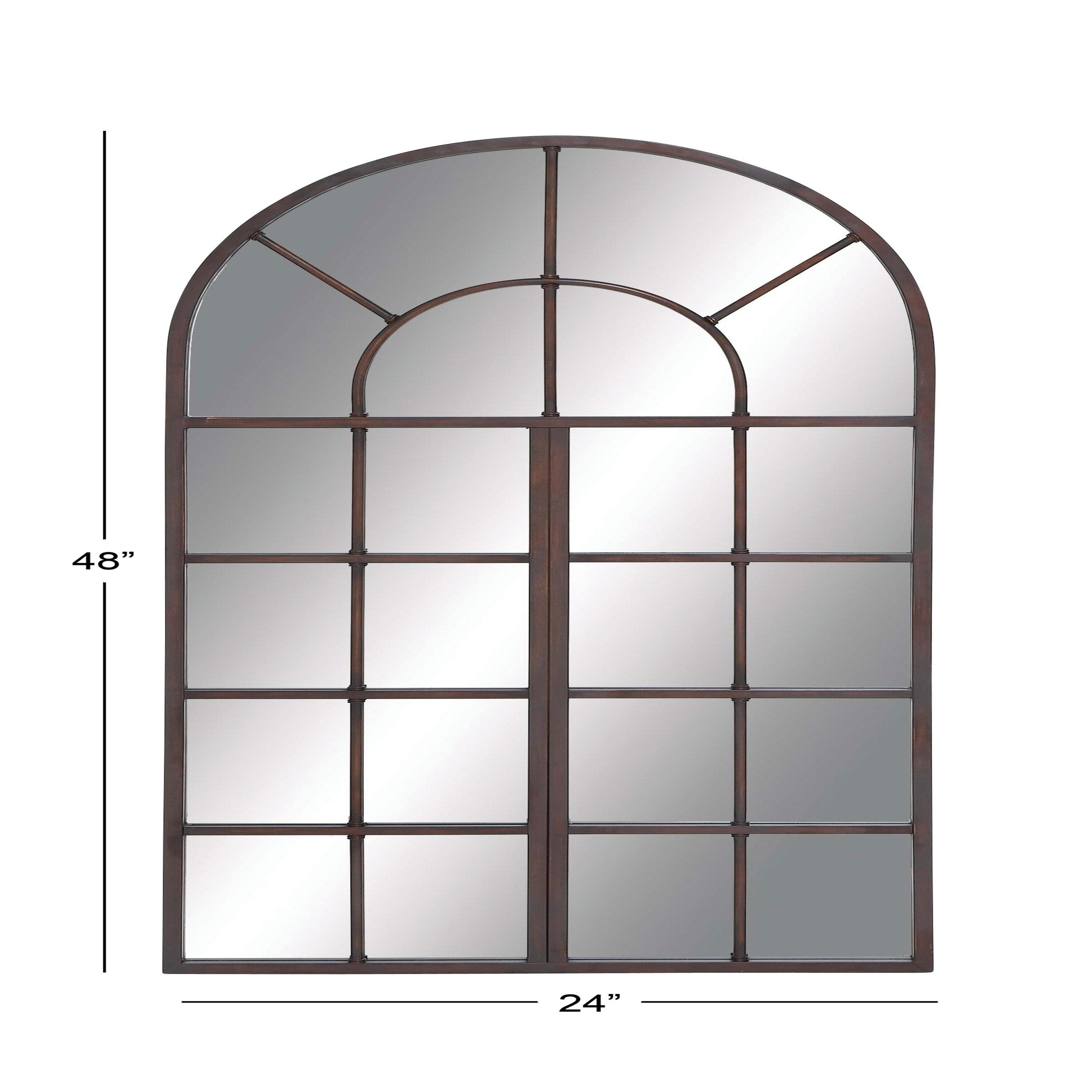 DecMode 24" x 48" Brown Window Pane Inspired Wall Mirror with Arched Top