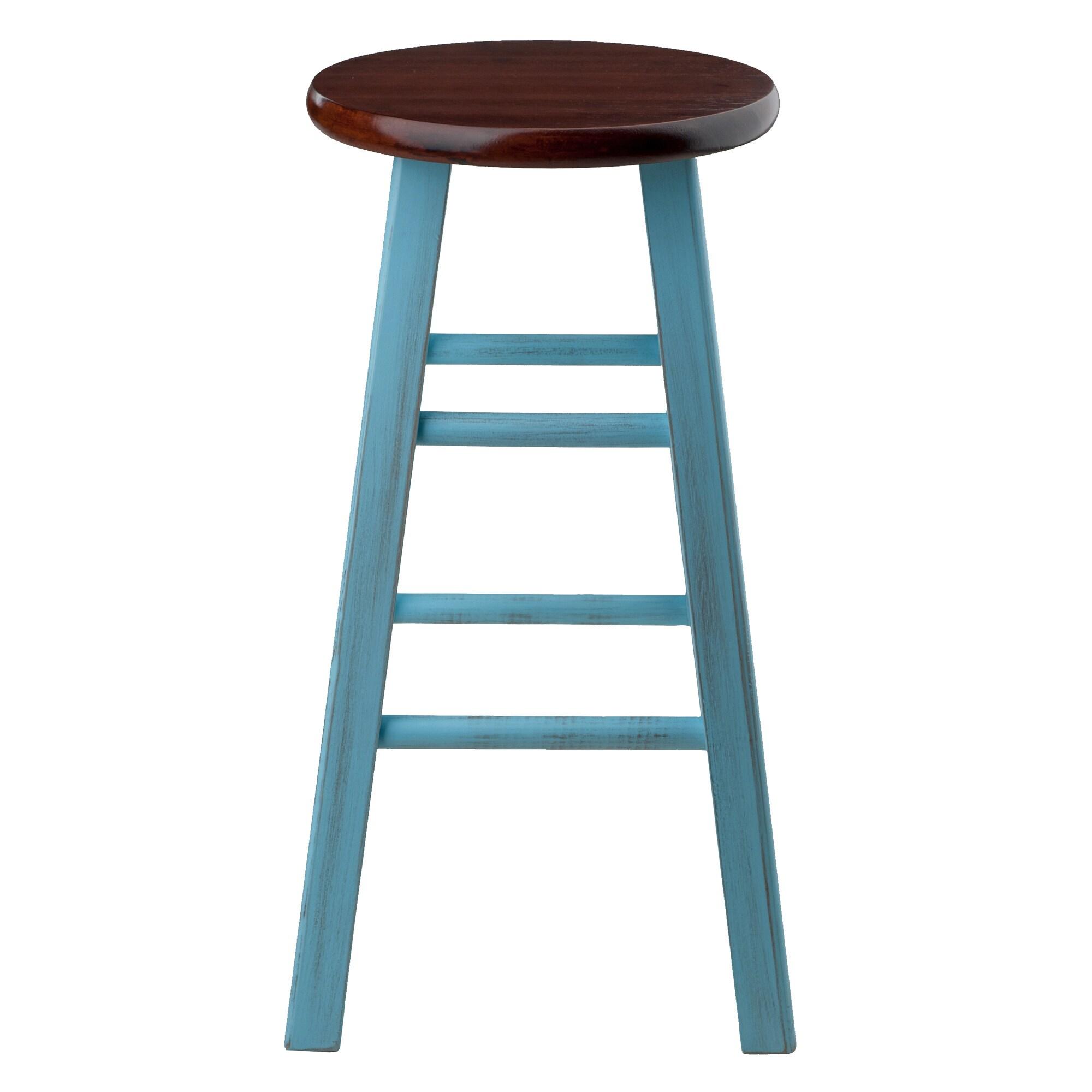24" Ivy Counter Height Barstool Light Blue/Brown - Winsome: Farmhouse Style, Round Seat, Wood Frame