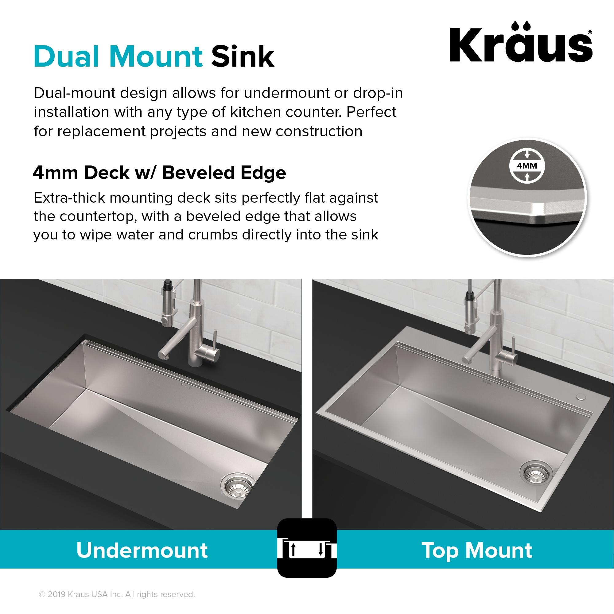 KRAUS Kore™ Workstation 33" L Top Mount Drop-In 16 Gauge Black Stainless Steel Single Bowl Kitchen Sink