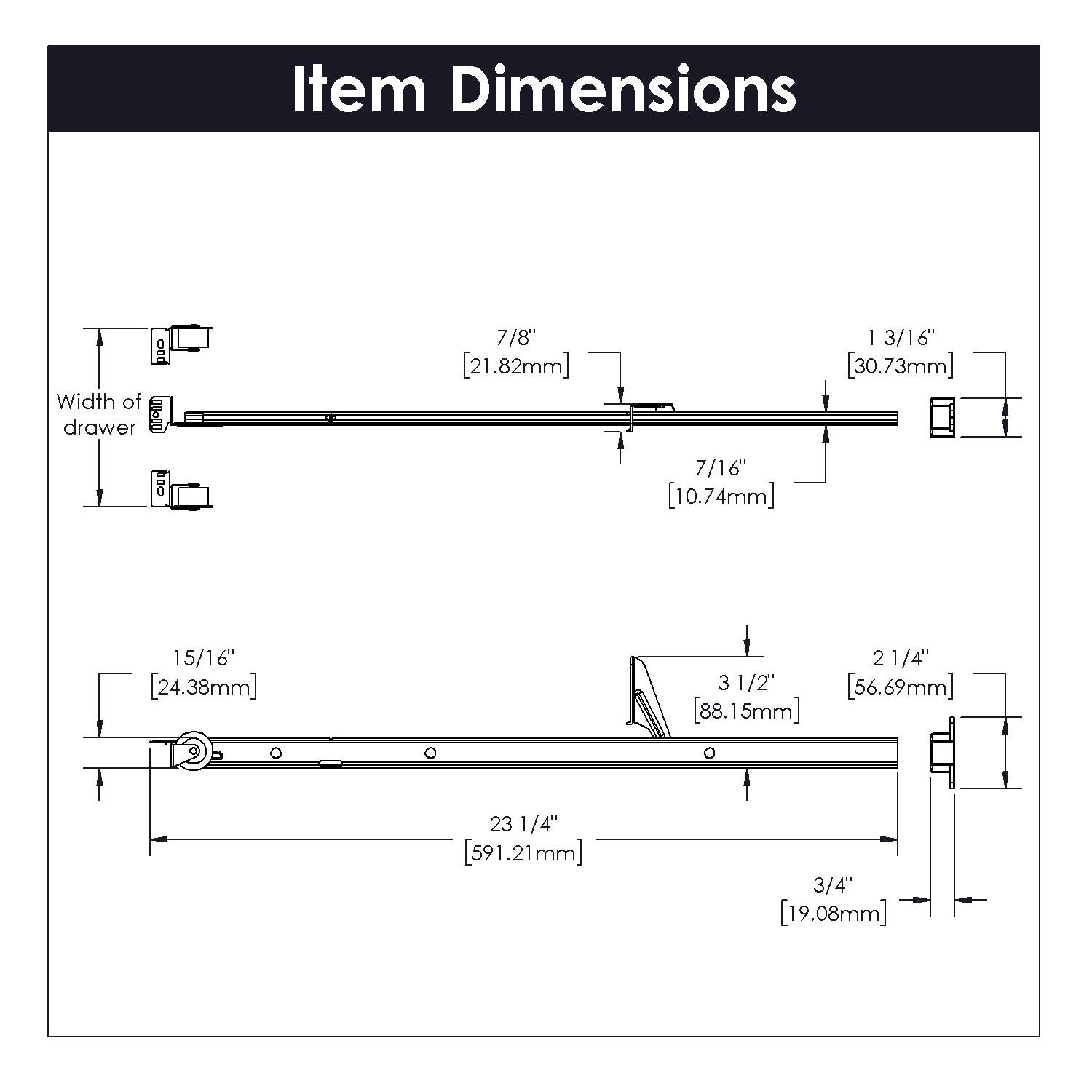Drawer Slide Center Mount Mono Rail 3/4 Extension Adjustable Length Cadmium Finish (10 Pack)
