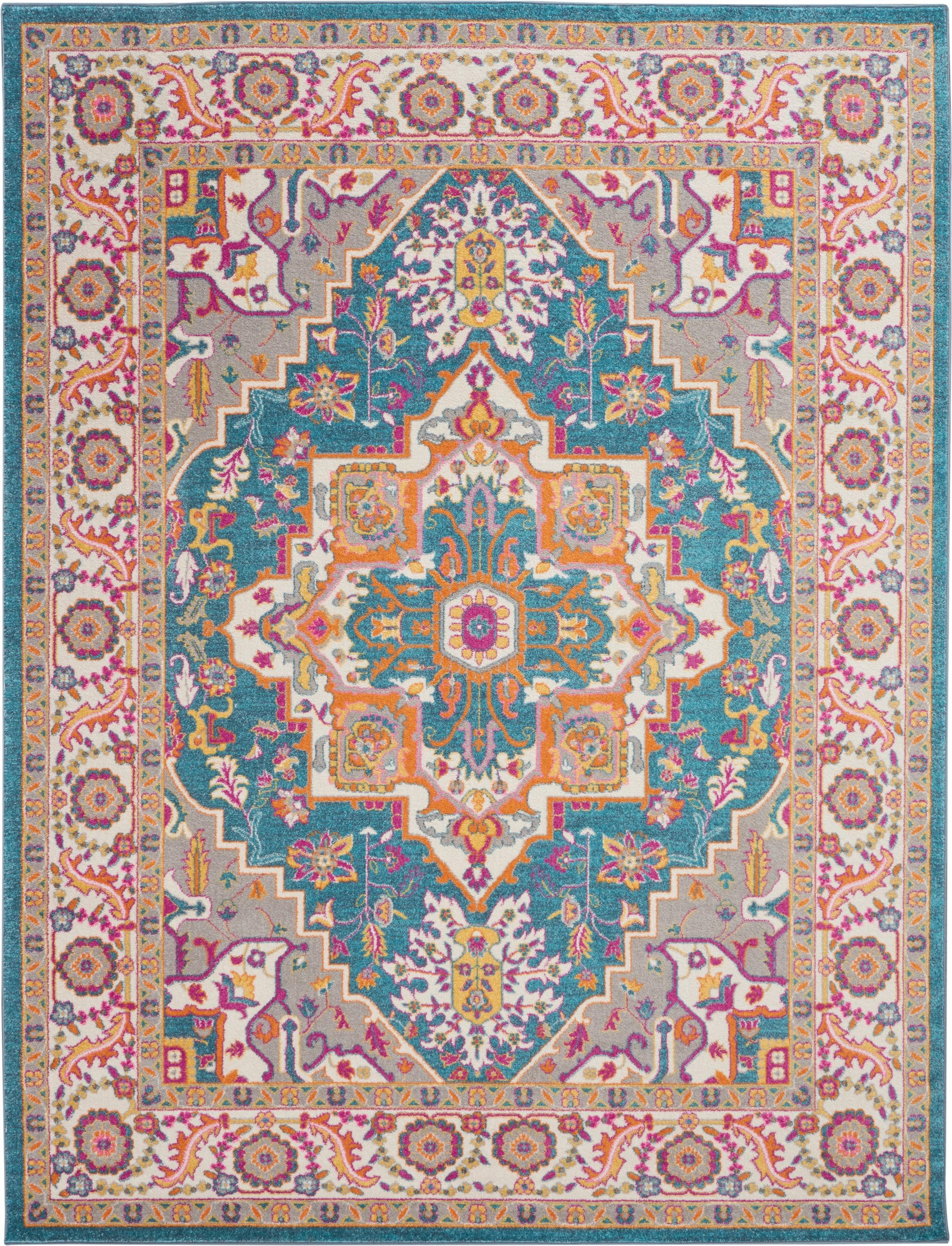 Nourison Passion Colorful Center Medallion Indoor Area Rug Teal Multicolor 6'7" x 9'6"