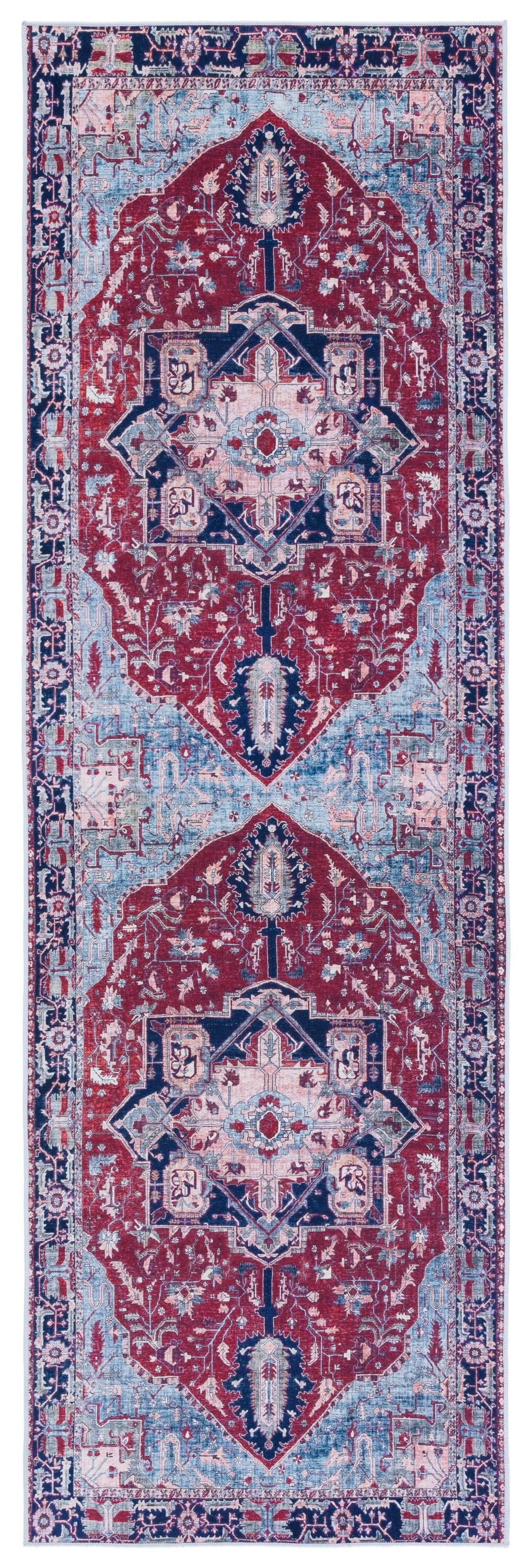 Tucson TSN108 Power Loomed Machine Washable Runner Rug - Red/Navy - 2'6"x16' - Safavieh.