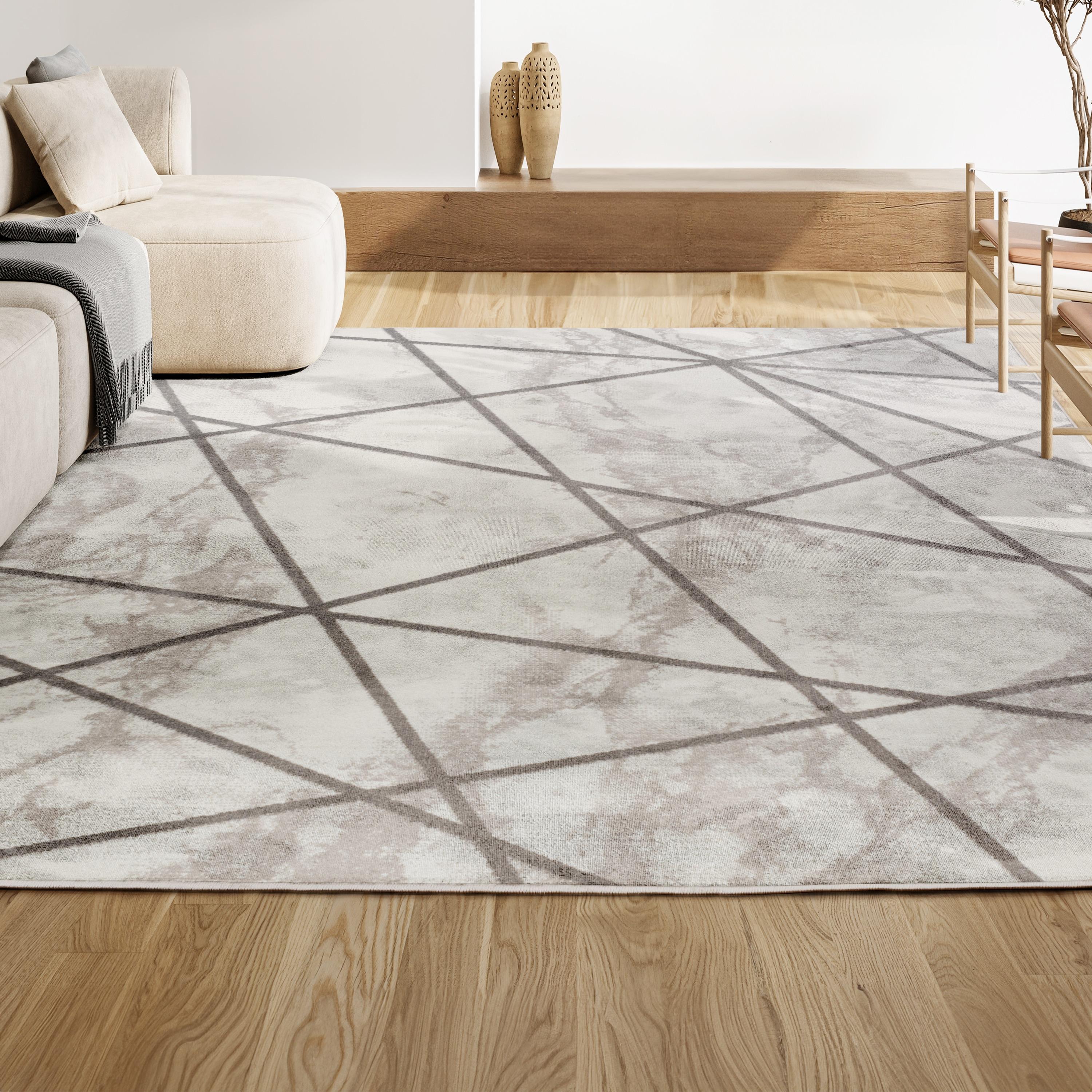 3' x 5' Patras Modern Geometric Marbled Area Rug, Ivory/Gray - JONATHAN Y
