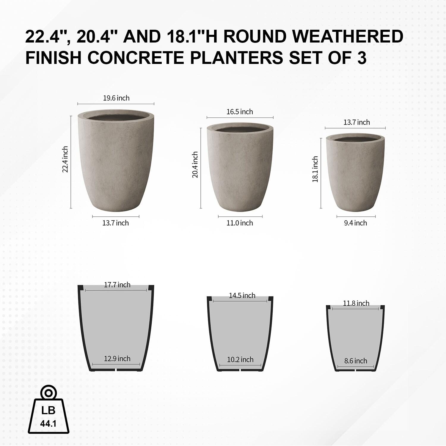 Rosemead Home & Garden 3pc Concrete Outdoor Planter Pots Beige
