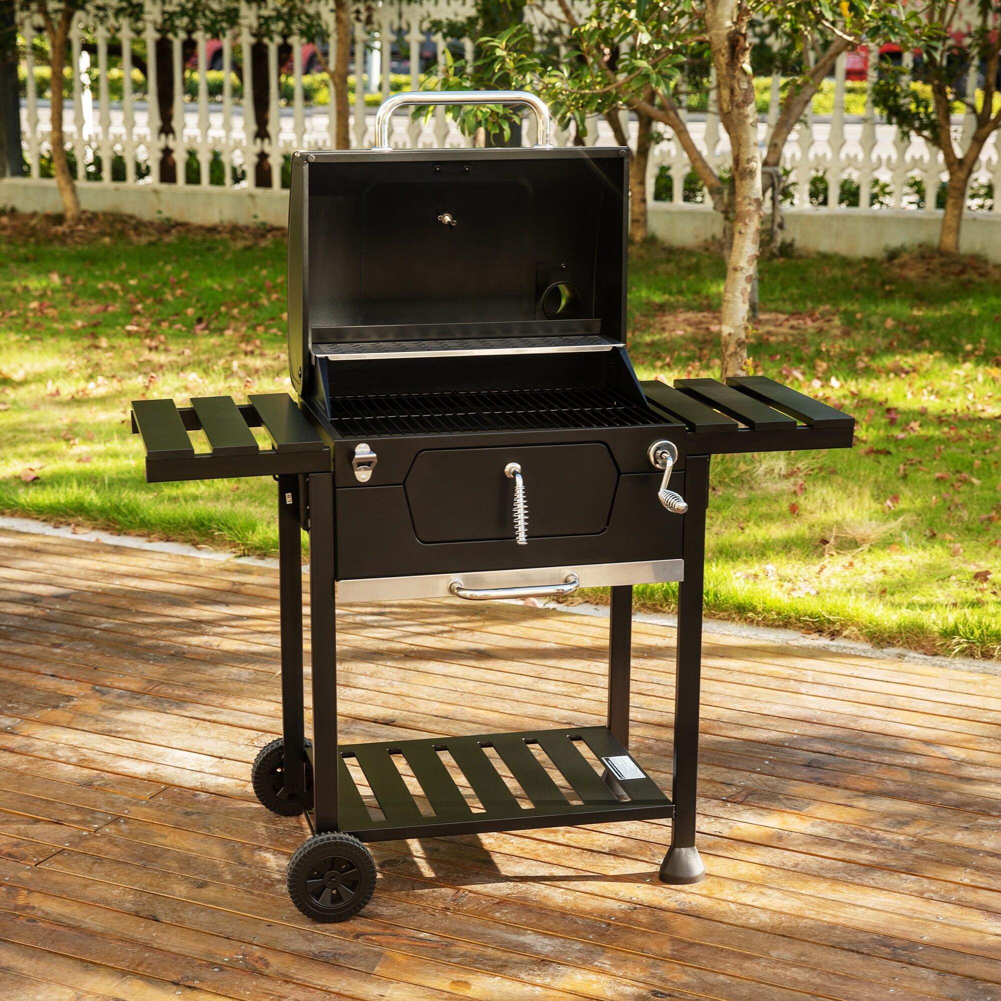 Royal Gourmet 24" Crop Barrel Charcoal Grill with Side Shelf and Cover