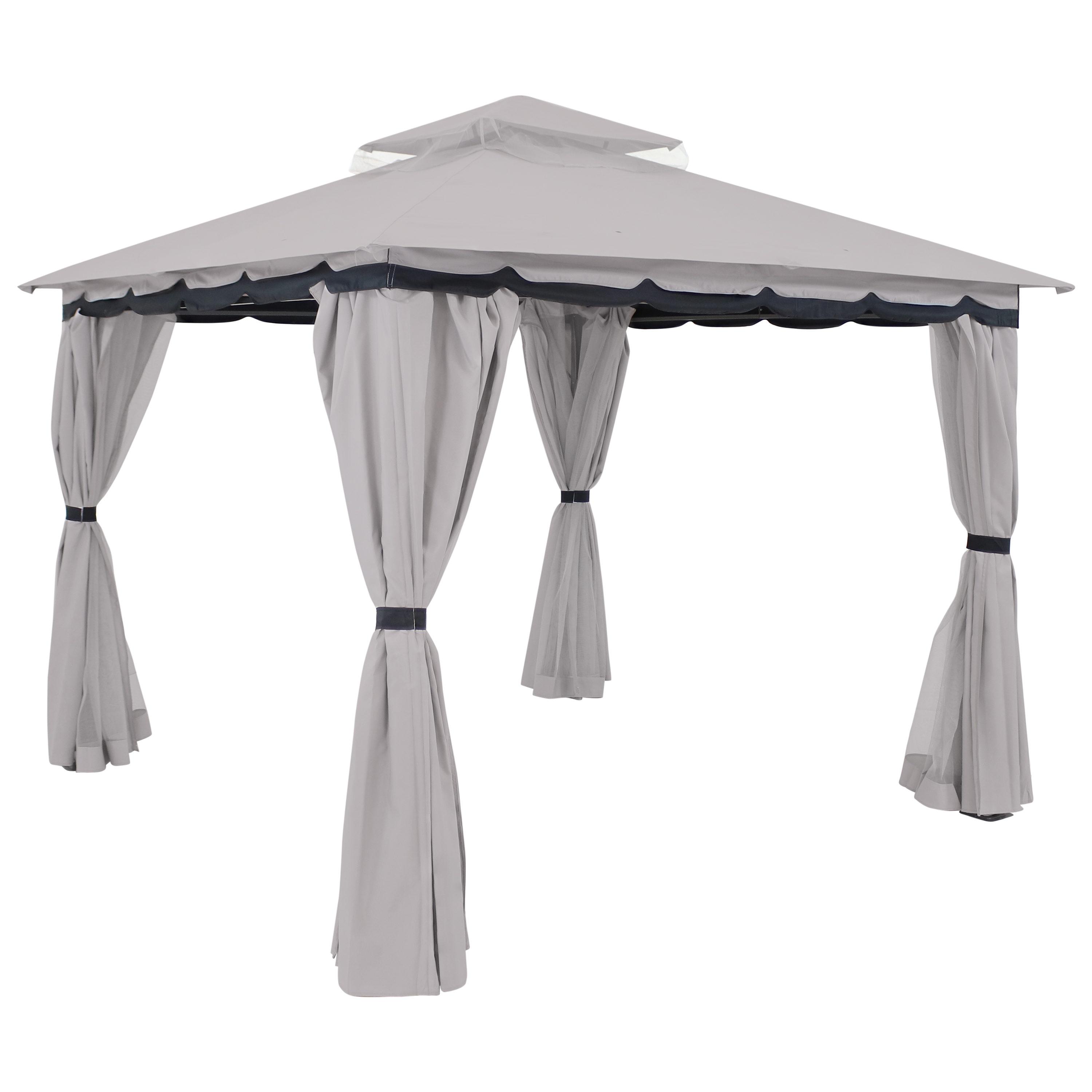 Sunnydaze Soft Top Rectangle Patio Gazebo with Screens and Privacy Walls for Backyard, Garden or Deck - Gray