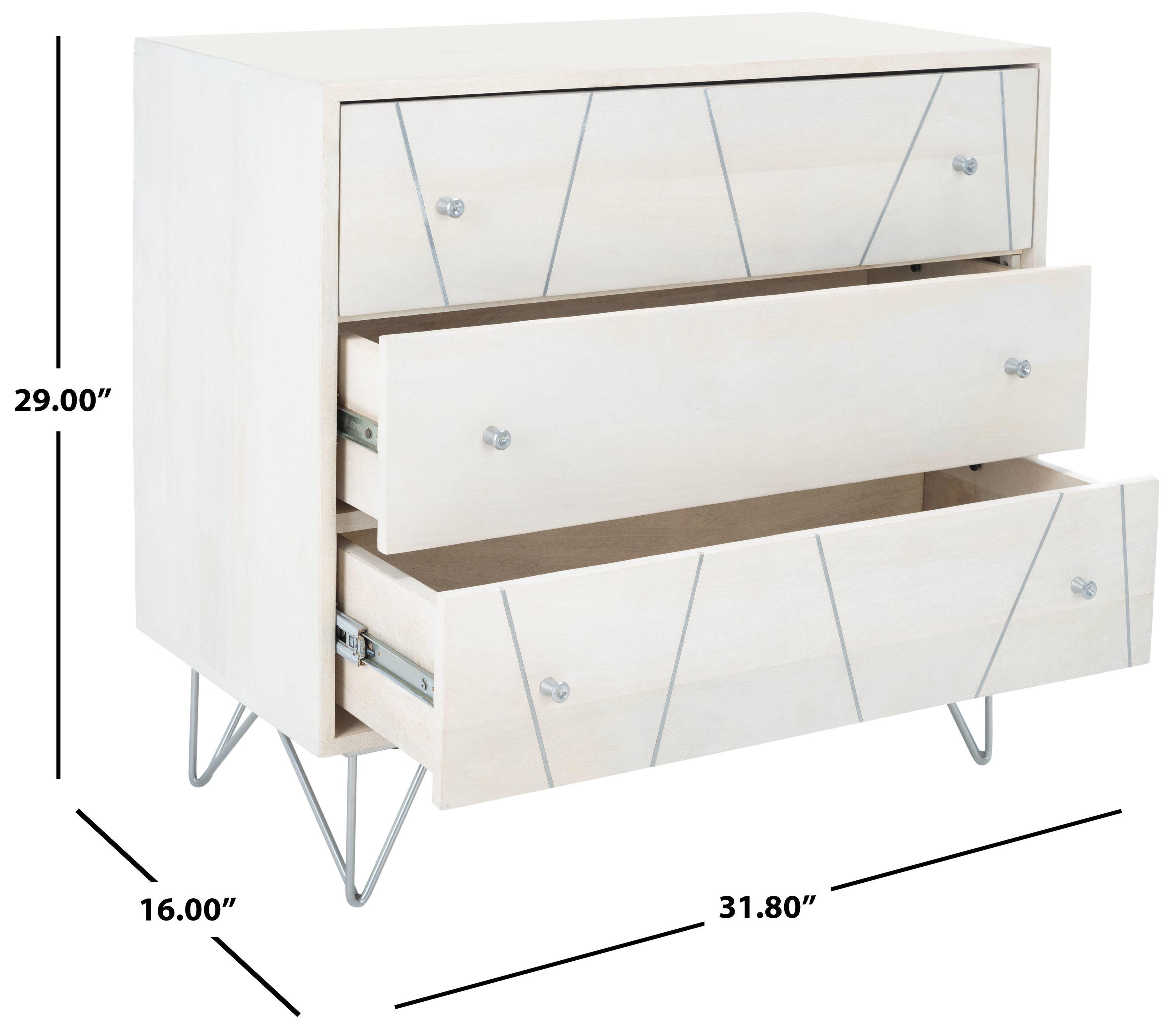 Marigold 3 Drawer Chest - White Washed/Silver - Safavieh
