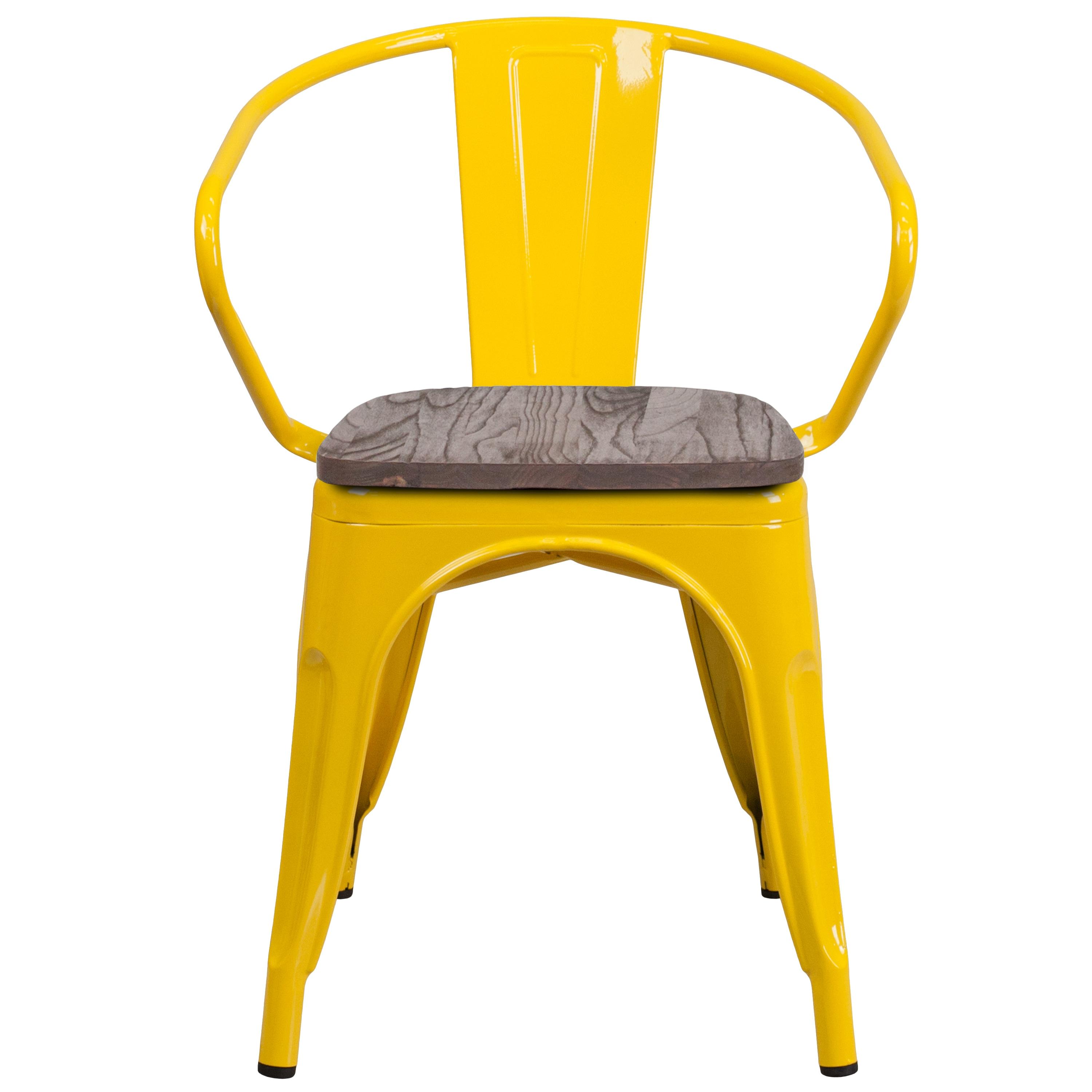 Flash Furniture Yellow Metal Chair with Wood Seat and Arms