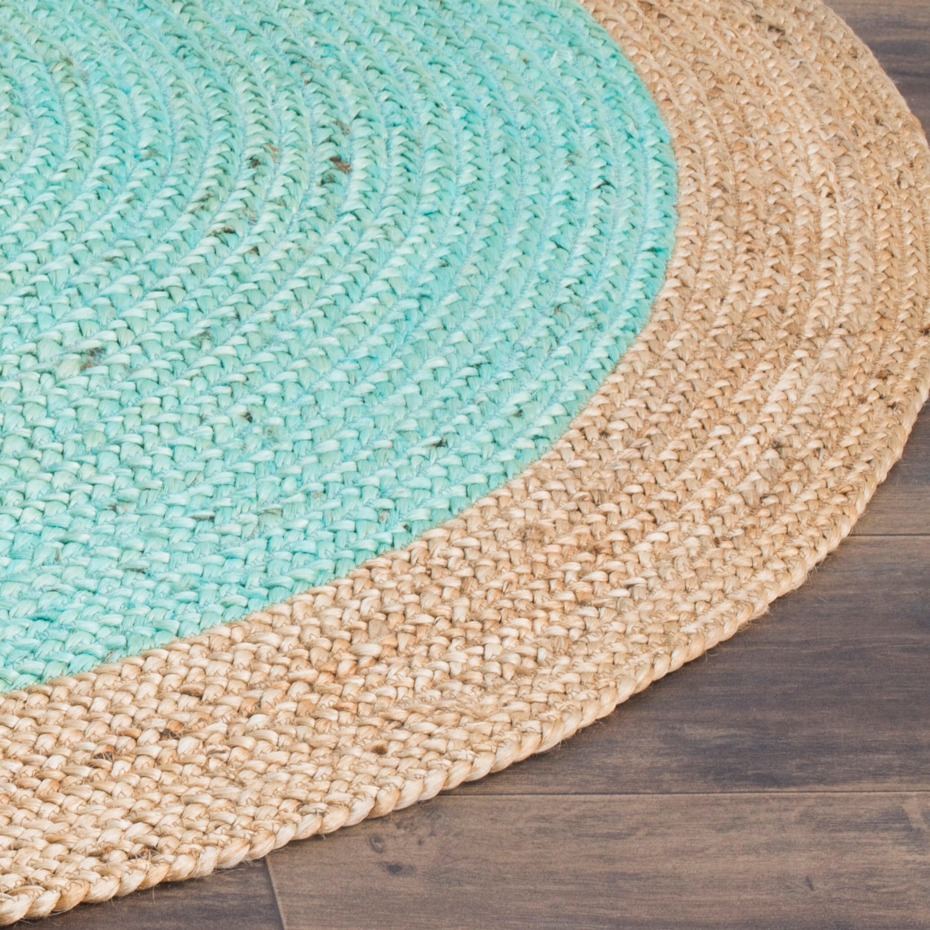 Natural Fiber NF801 Hand Woven Indoor Area Rug - Aqua/Natural - 4' Round - Safavieh.