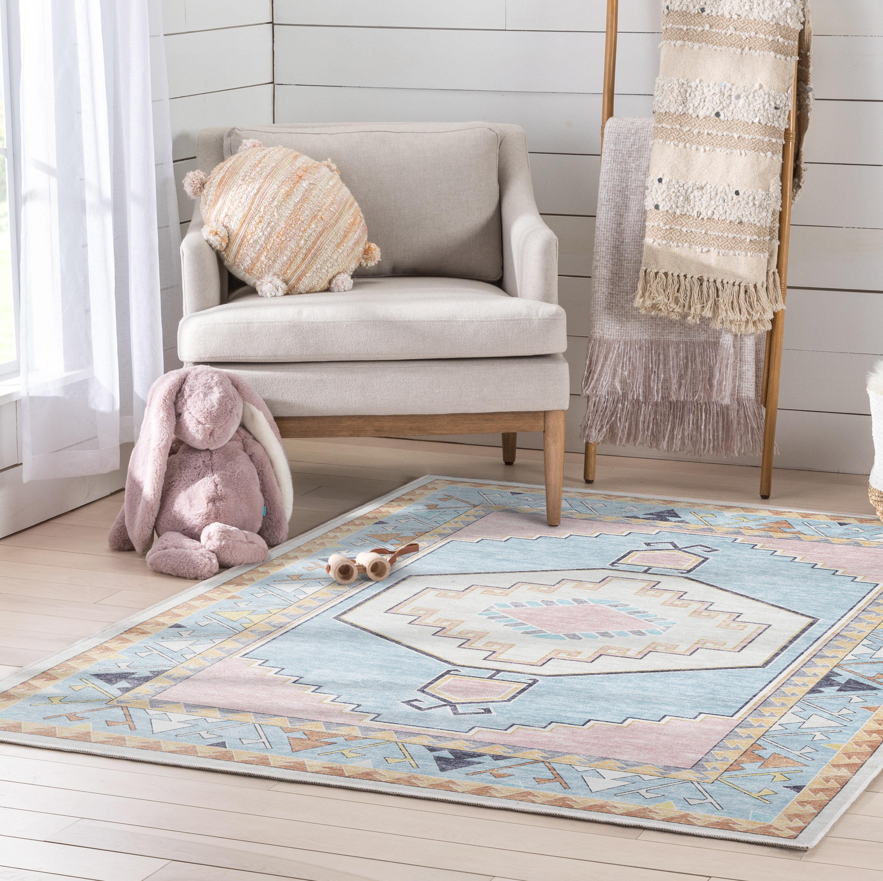 Apollo Well Woven Kids Rugs Ethnic Soft Medallion Modern Pink Area Rug