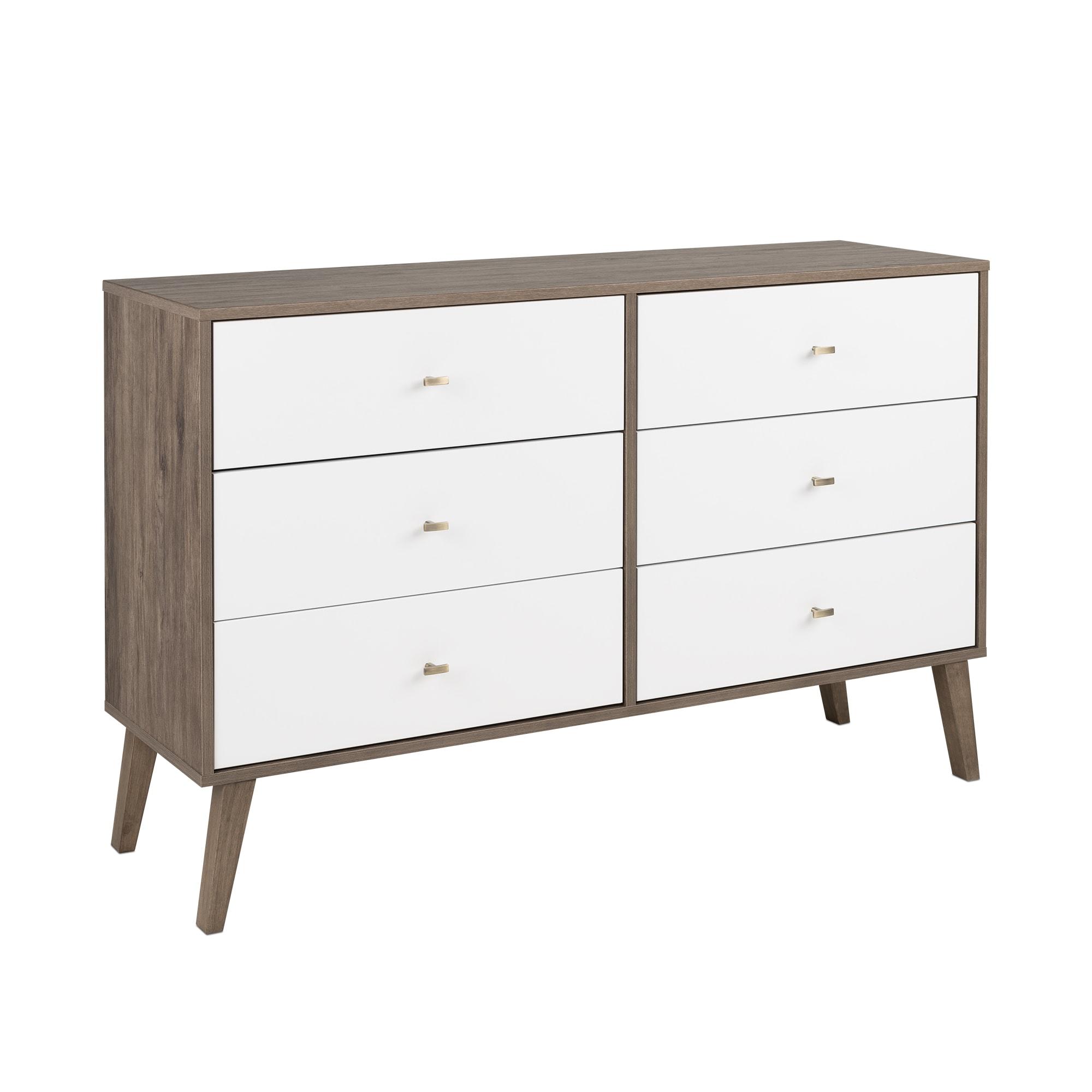 Milo Mid-Century Modern 6 Drawers Dresser Drifted Gray/White - Prepac