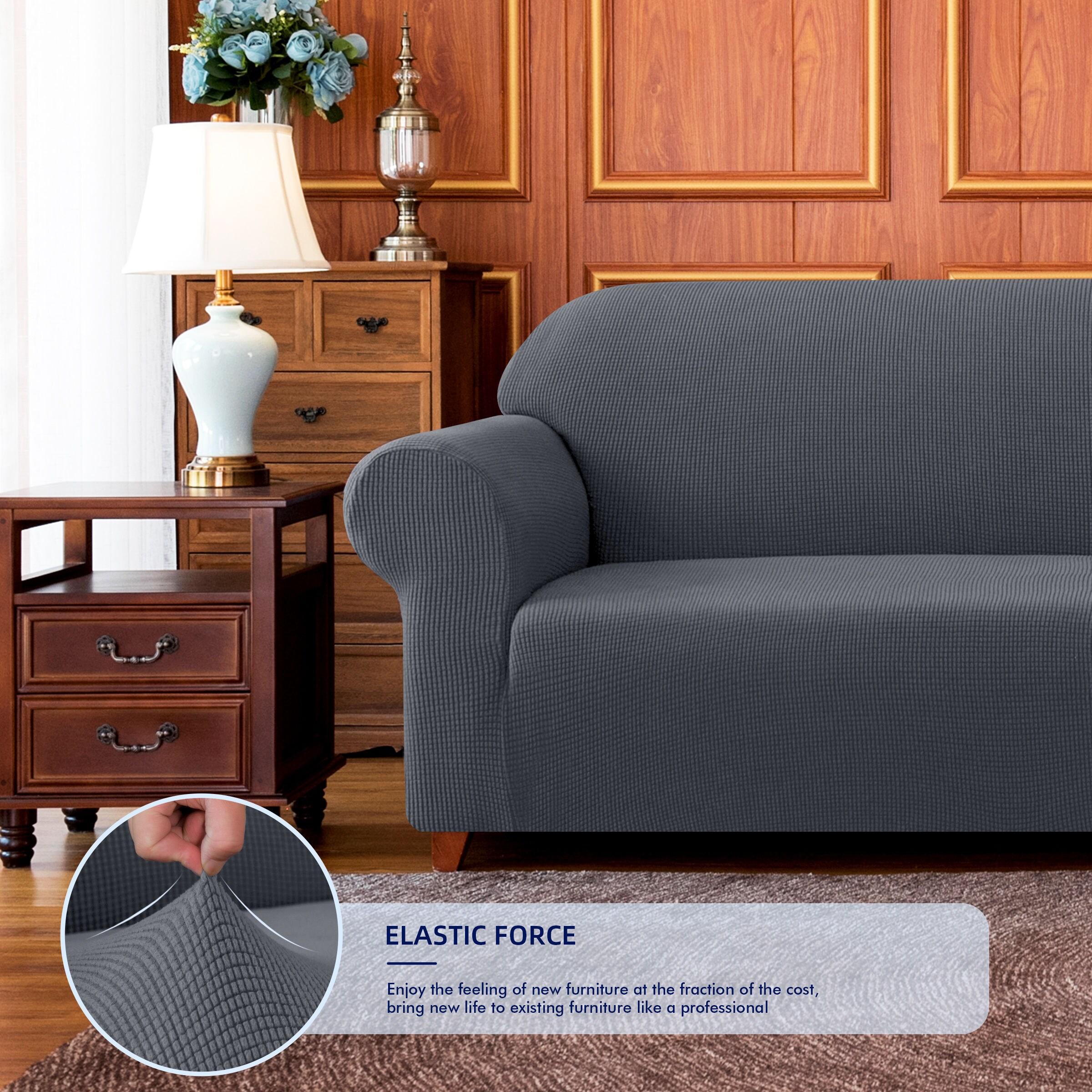 Subrtex Stretch 1-Piece Textured Grid Slipcover Sofa Cover, Gray