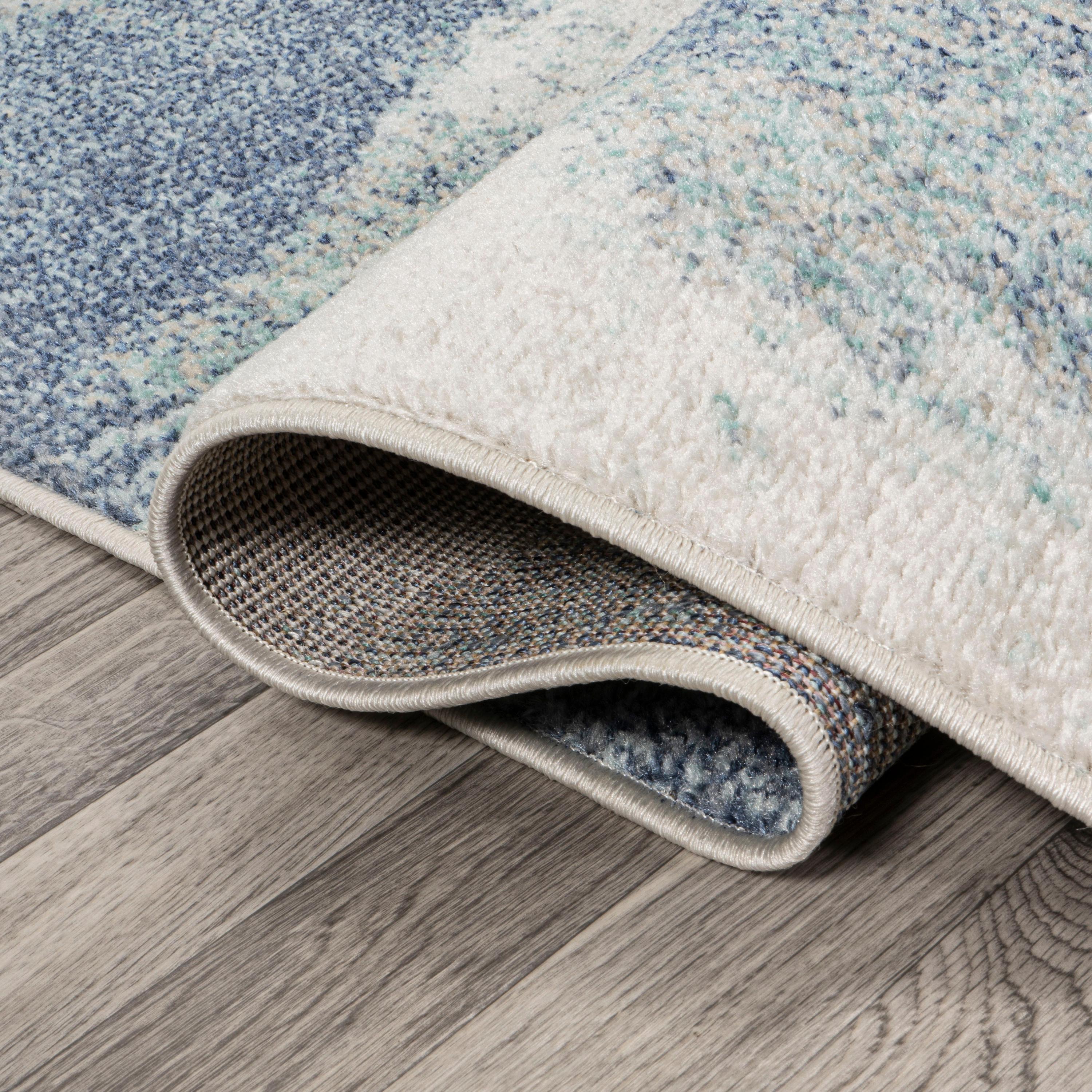 4' x 6' Petalo Abstract Two-Tone Modern Area Rug, Blue/Cream - JONATHAN Y