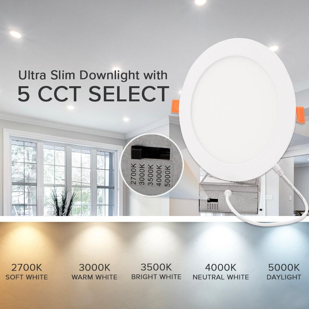 Maxxima 12 Pack 4” Ultra Thin LED Downlight, 750 Lumens, 5 CCT Selectable 2700K-5000K, Dimmable, White Trim, J-Box Included