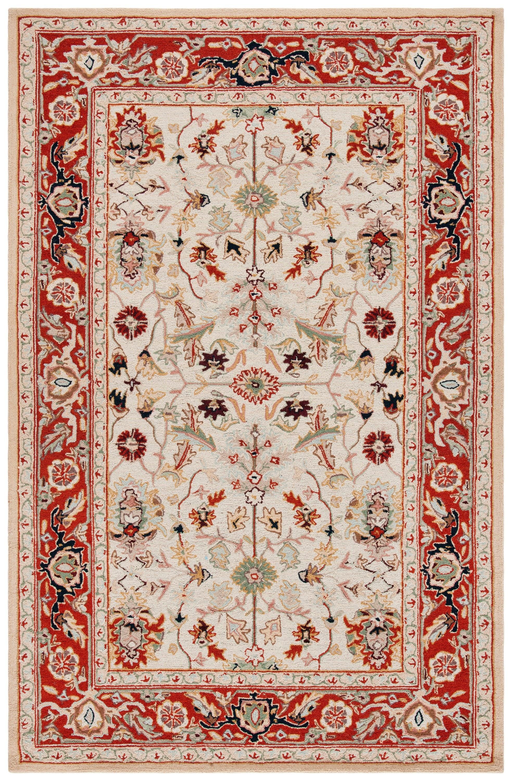 SAFAVIEH Chelsea Quinlan Traditional Wool Area Rug, Ivory/Red, 5'3" x 8'3"