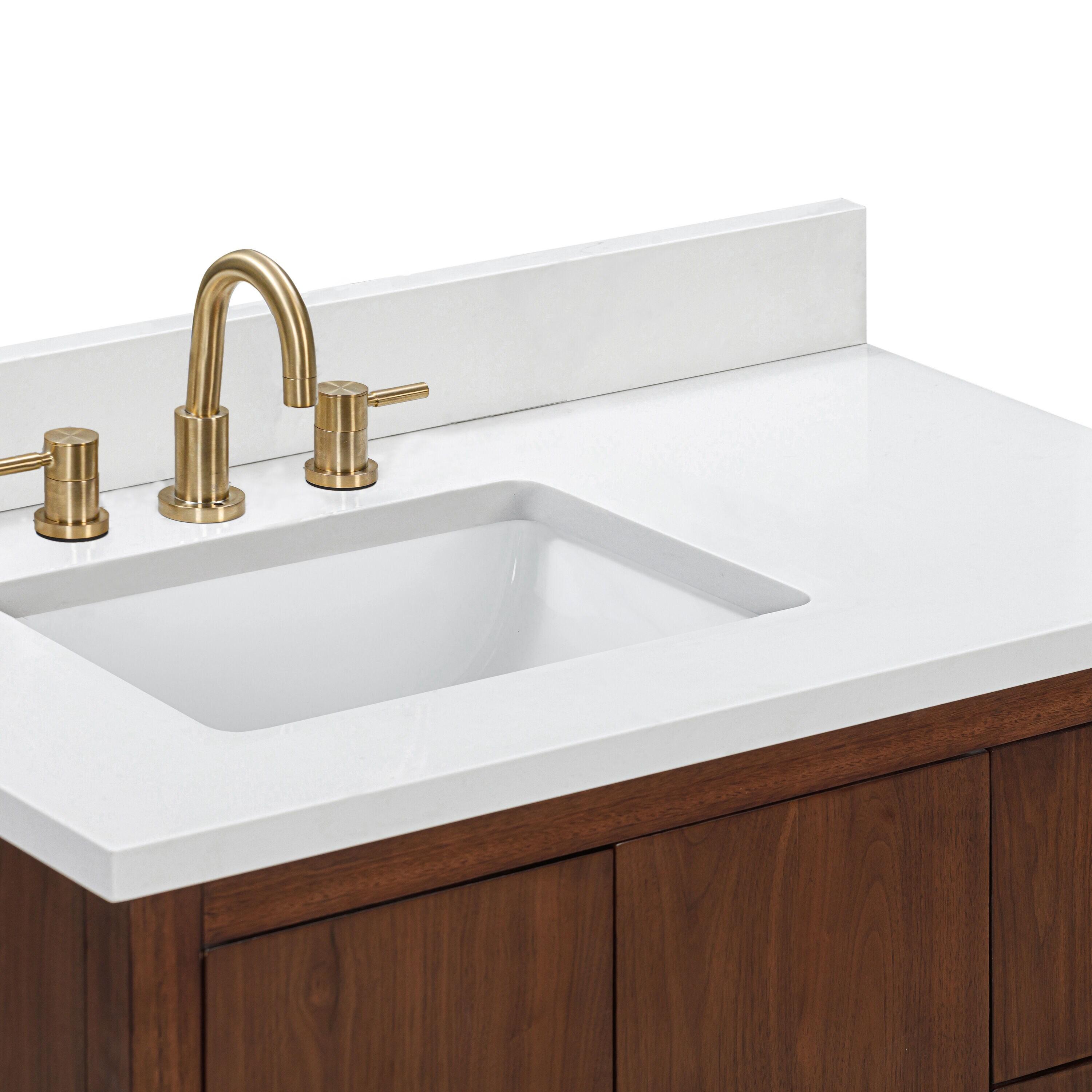 Zoe 37 in. Vanity Combo in Walnut Finish with White Quartz Top