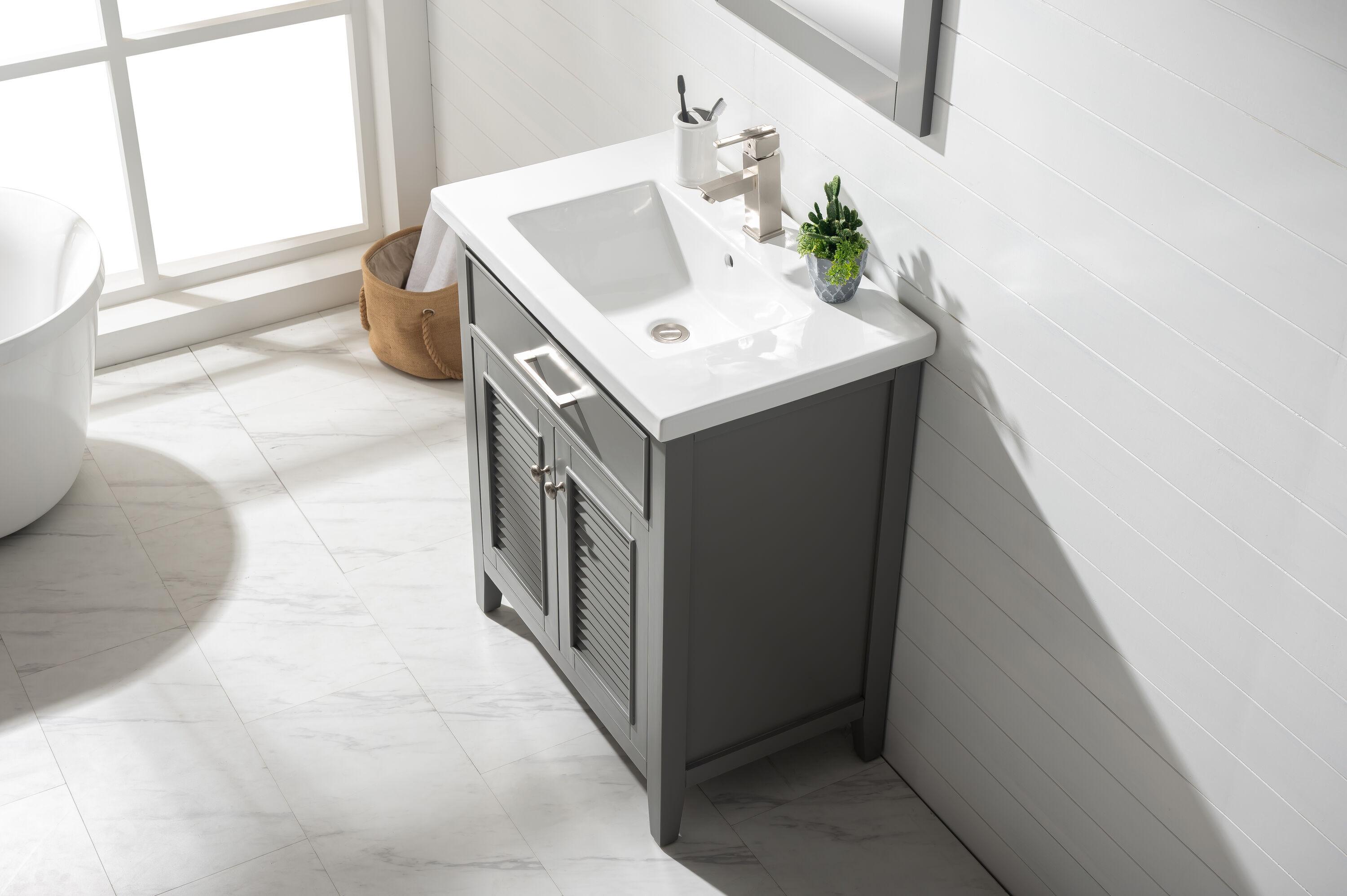 Design Element Cameron 30" Wood Single Sink Vanity In Gray Finish