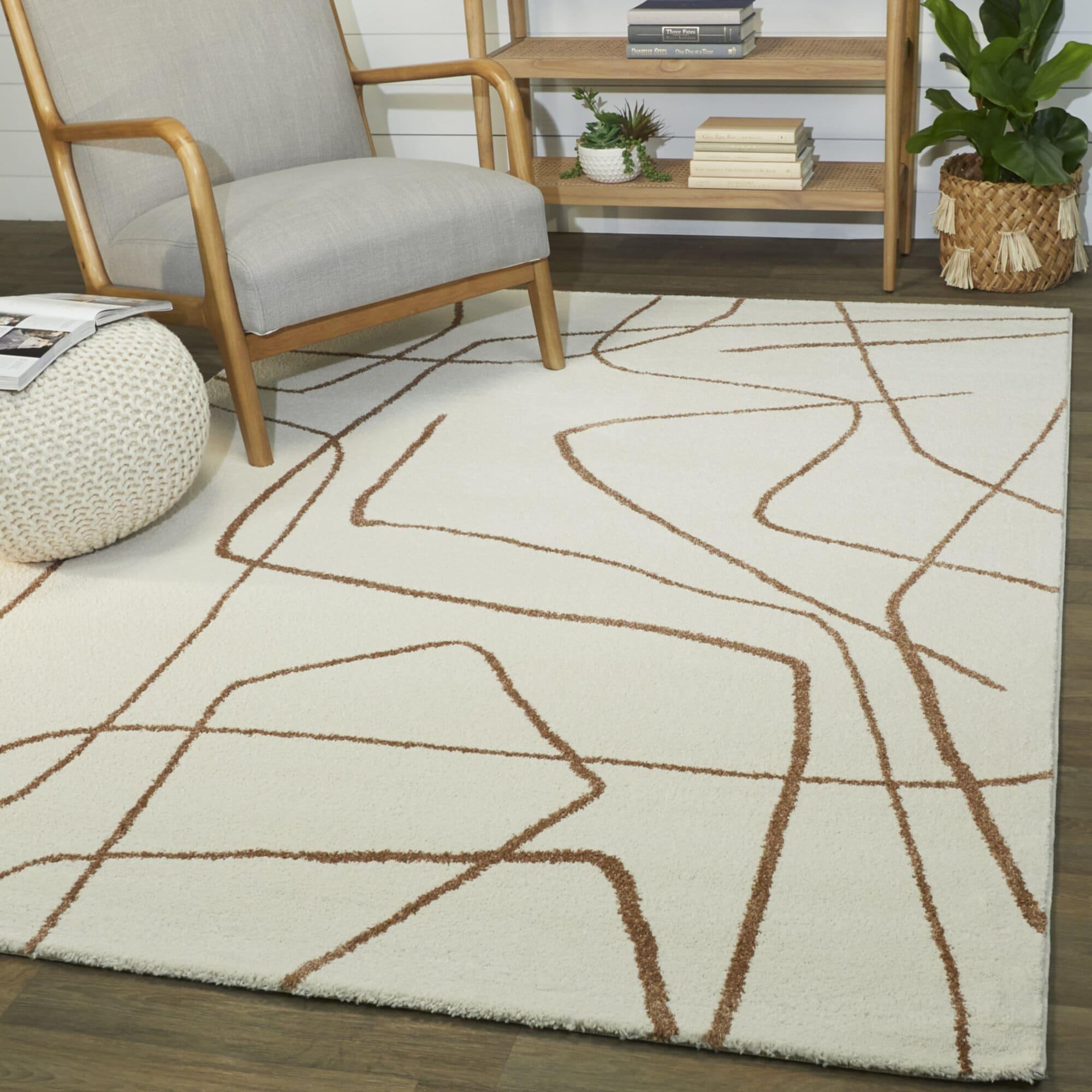 Descartes Abstract Modern Area Rug Rust 4'4" x 6' 4' x 6' Ivory